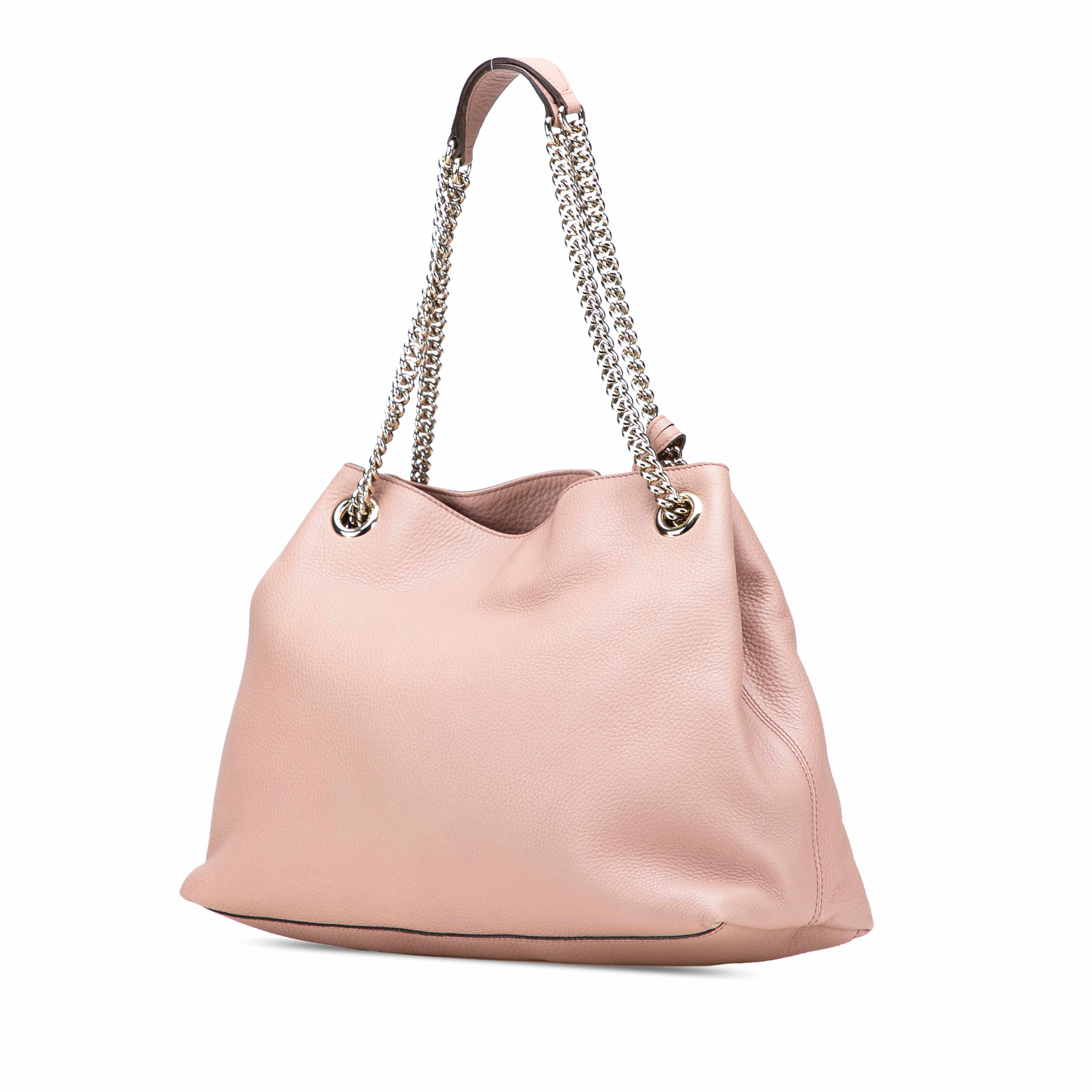 Gucci Medium Leather Soho Chain Tote, från Luxclusif, i färgen pink. Klicka för att öppna bilden i stort format