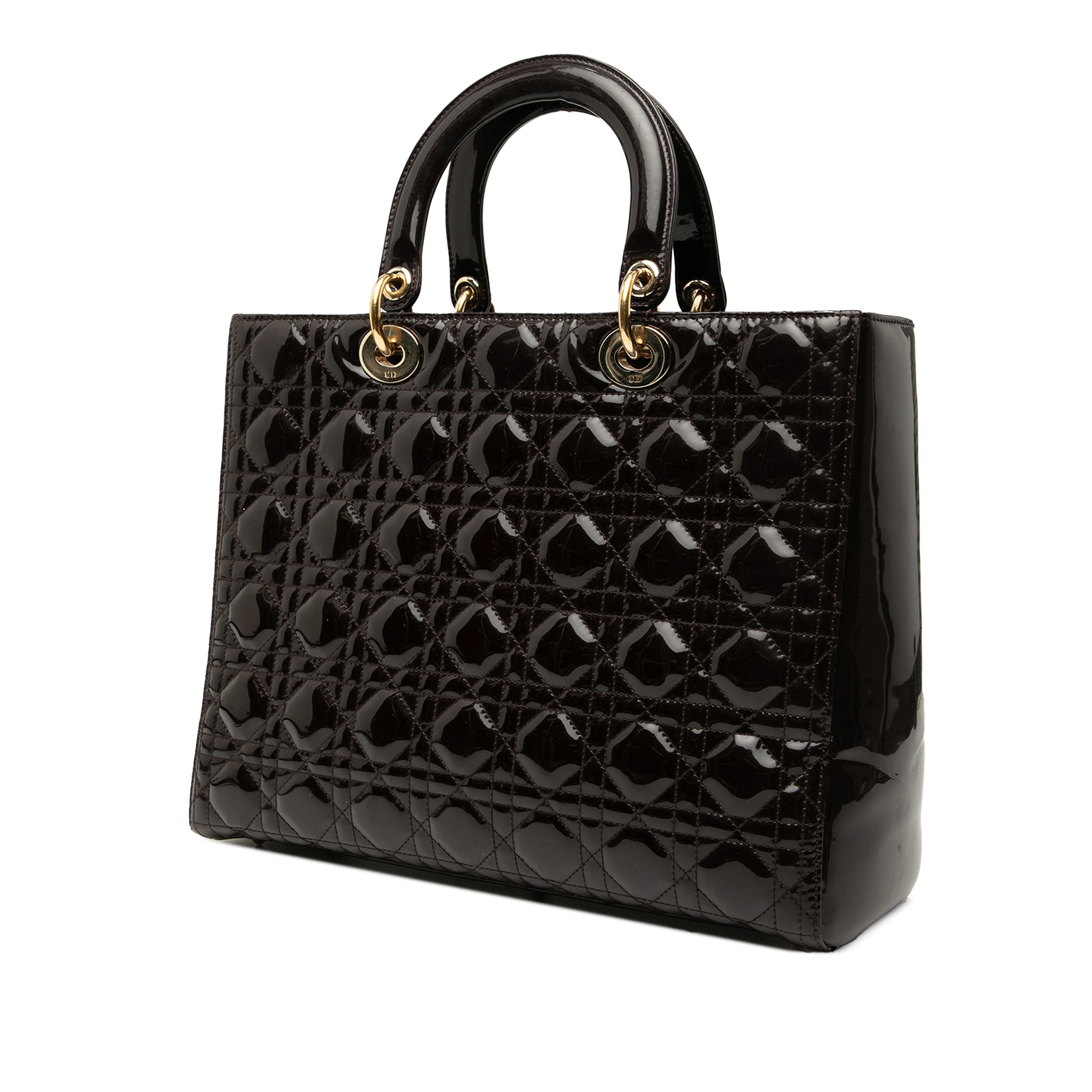 Dior Large Patent Cannage Lady Dior, från Luxclusif, i färgen dark brown. Klicka för att öppna bilden i stort format