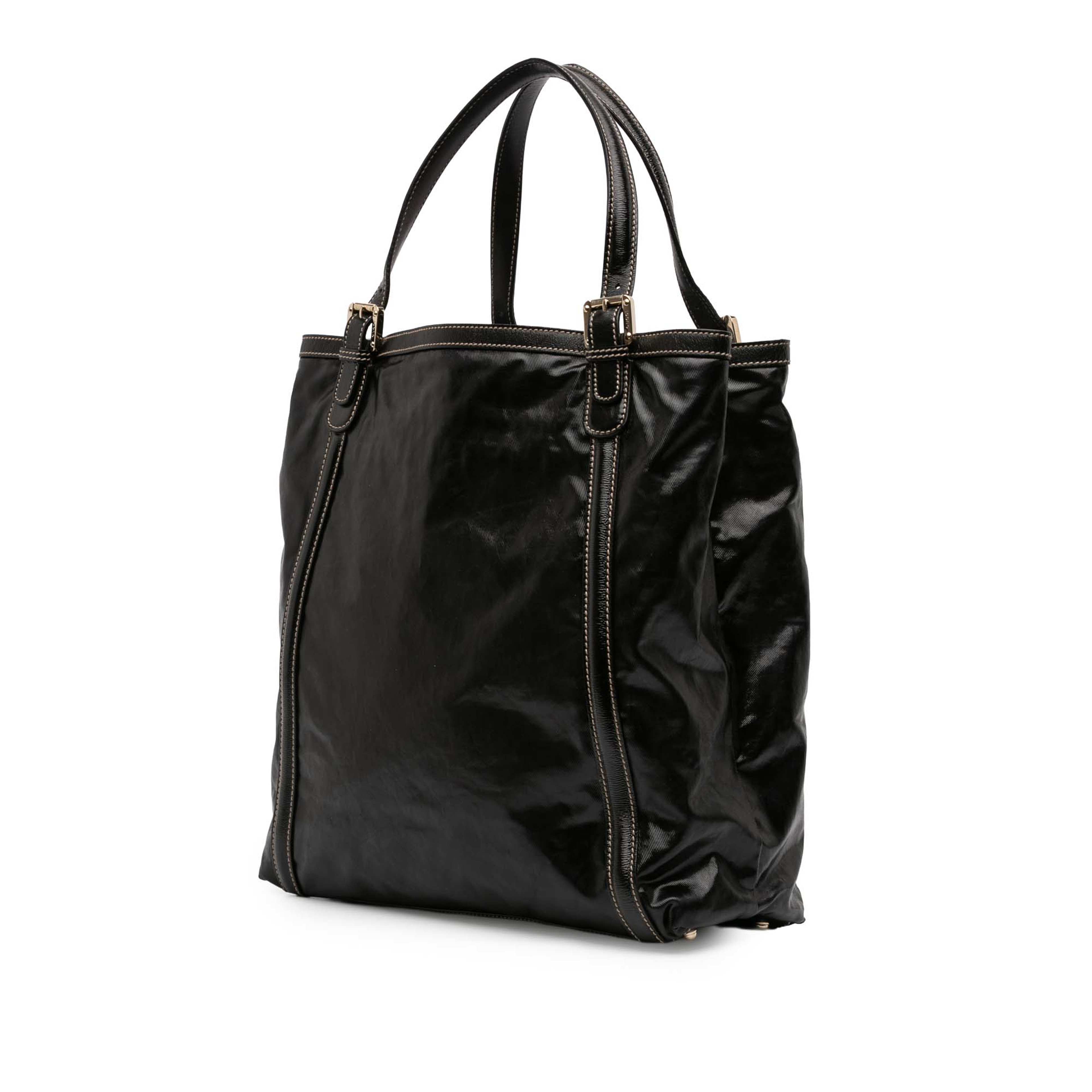 Gucci Patent Dialux Britt Web Tote, från Luxclusif, i färgen black. Klicka för att öppna bilden i stort format