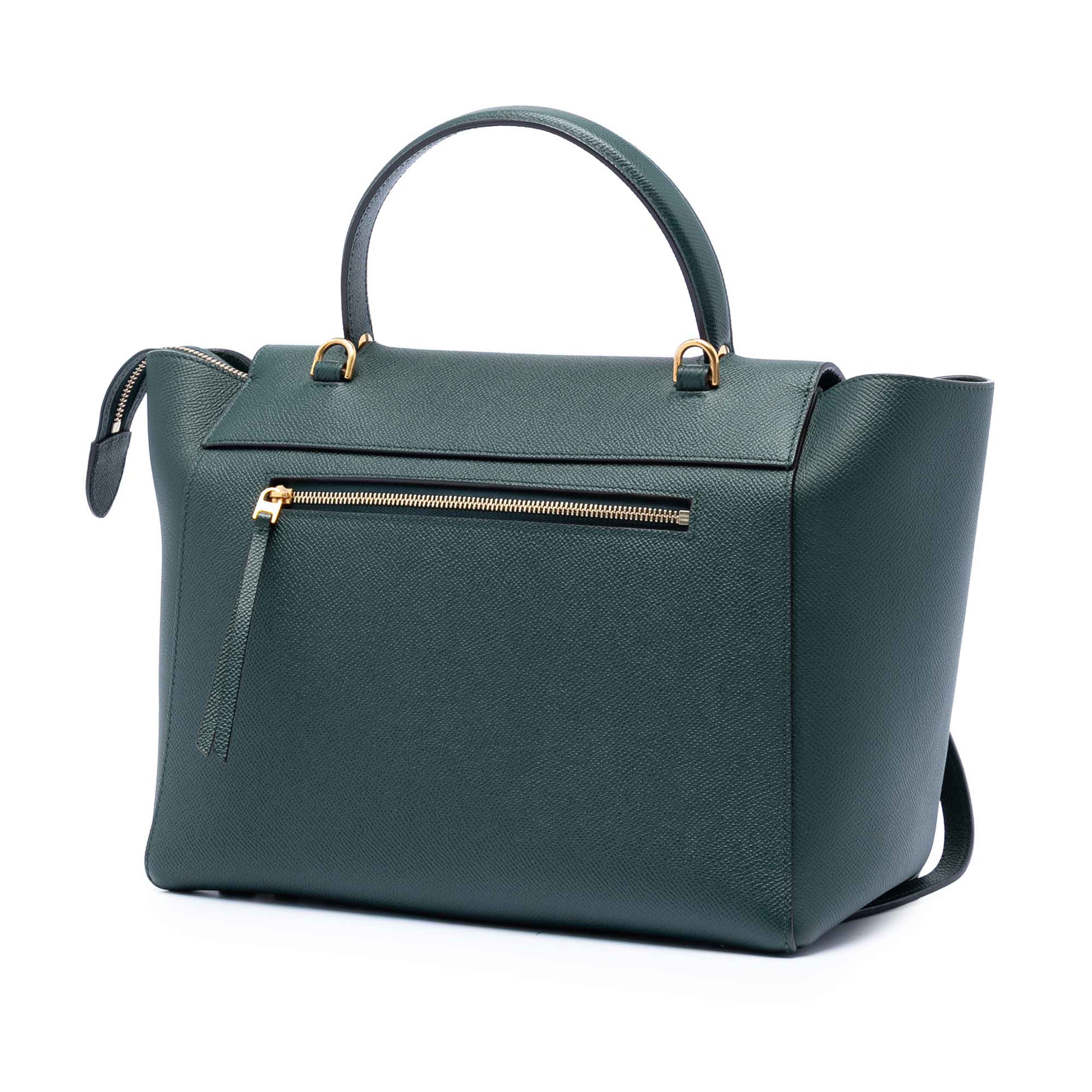 Celine Mini Grained Calfskin Belt Bag, från Luxclusif, i färgen dark green. Klicka för att öppna bilden i stort format
