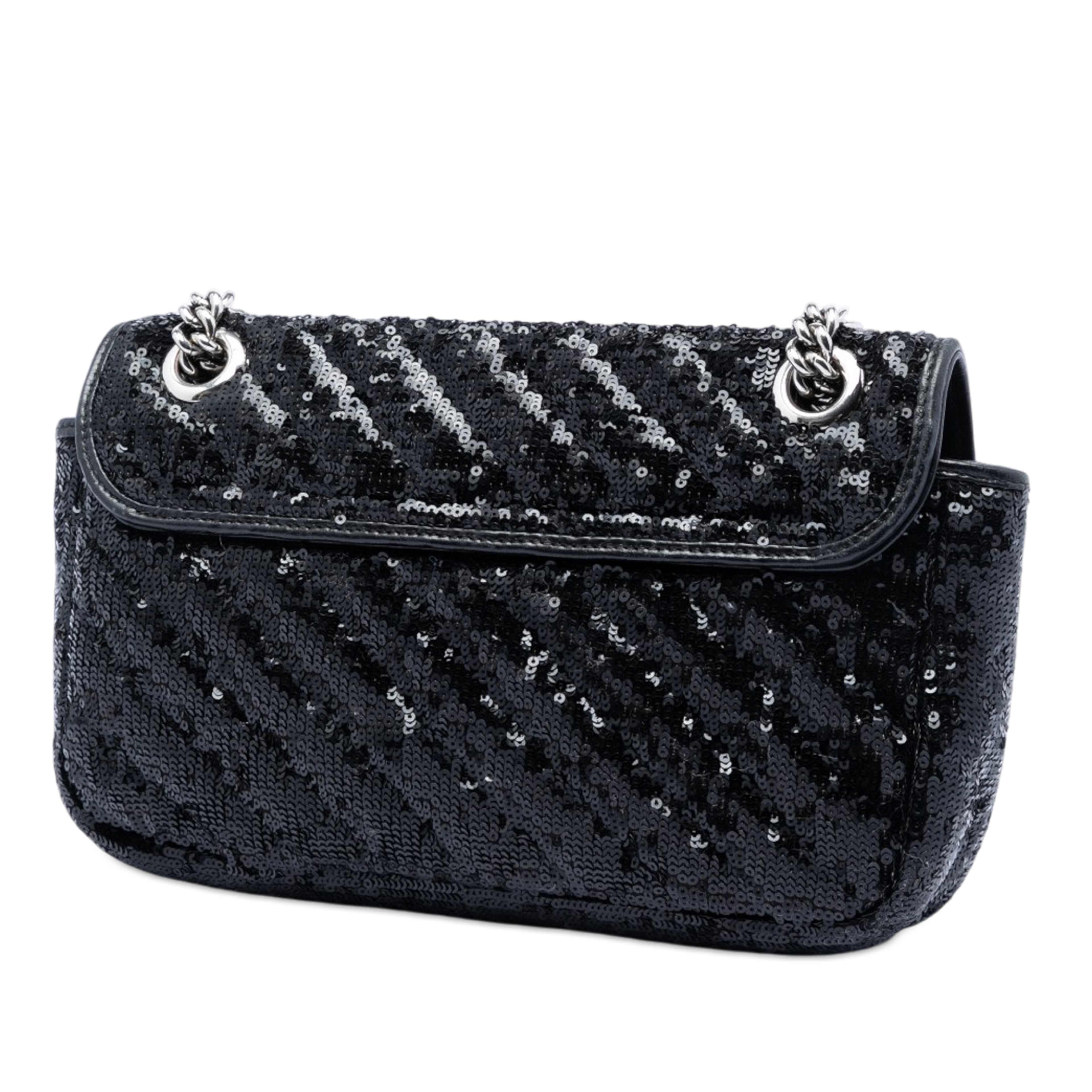 Gucci Medium Gg Marmont Matelasse Sequin And Leather Shoulder Bag, från Luxclusif, i färgen svart. Klicka för att öppna bilden i stort format