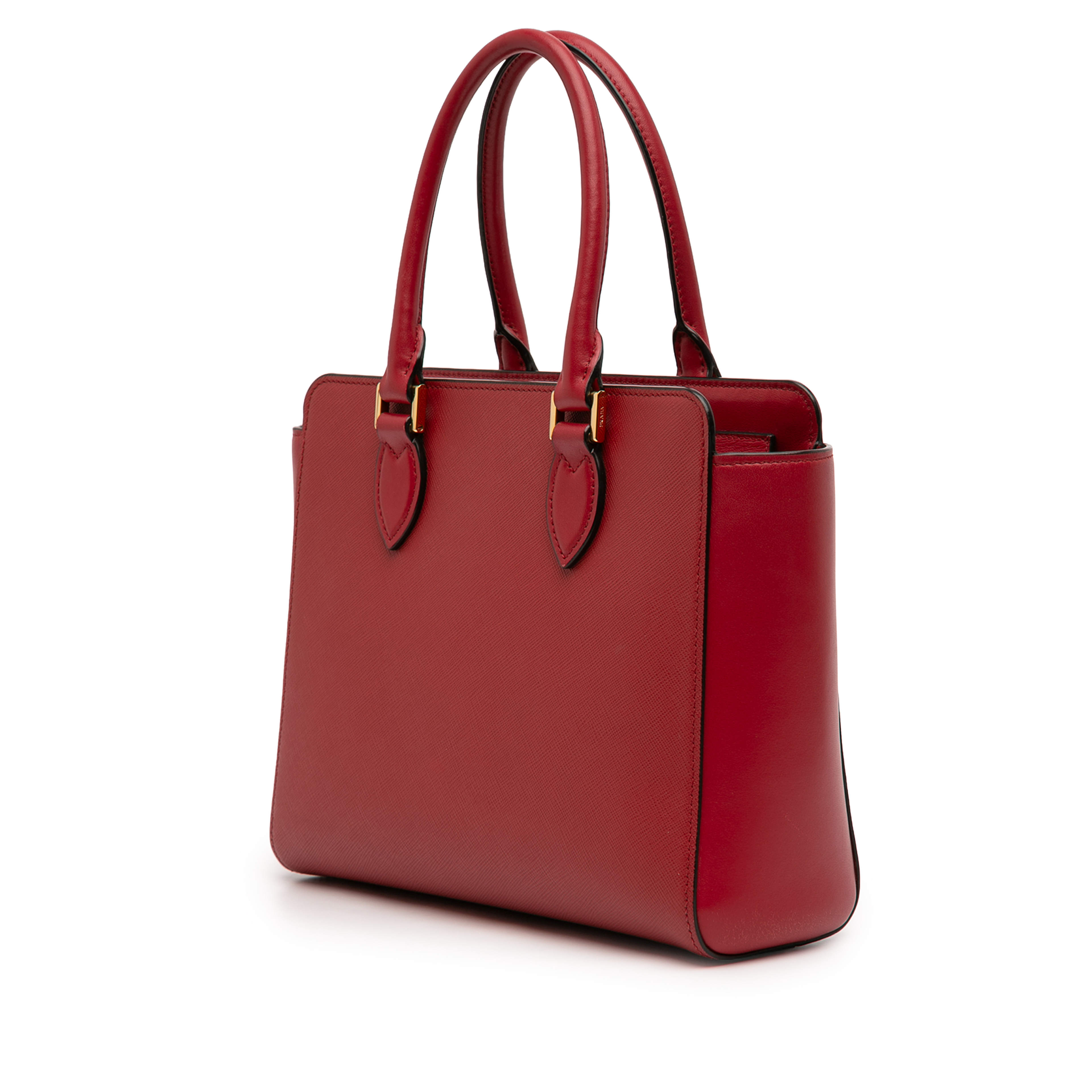 Prada Soft Calf Trimmed Saffiano Lux Zip Convertible Tote, från Luxclusif, i färgen red. Klicka för att öppna bilden i stort format