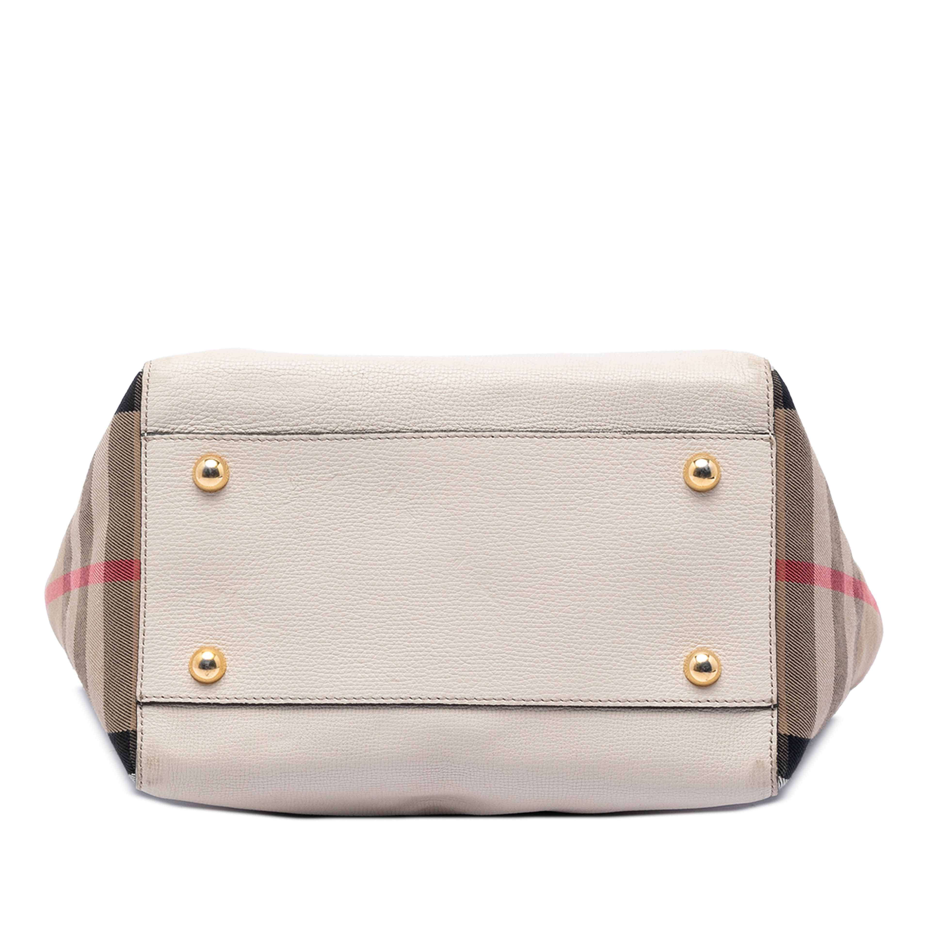 Burberry Small Leather And House Check Canvas Canterbury Tote, från Luxclusif, i färgen white. Klicka för att öppna bilden i stort format
