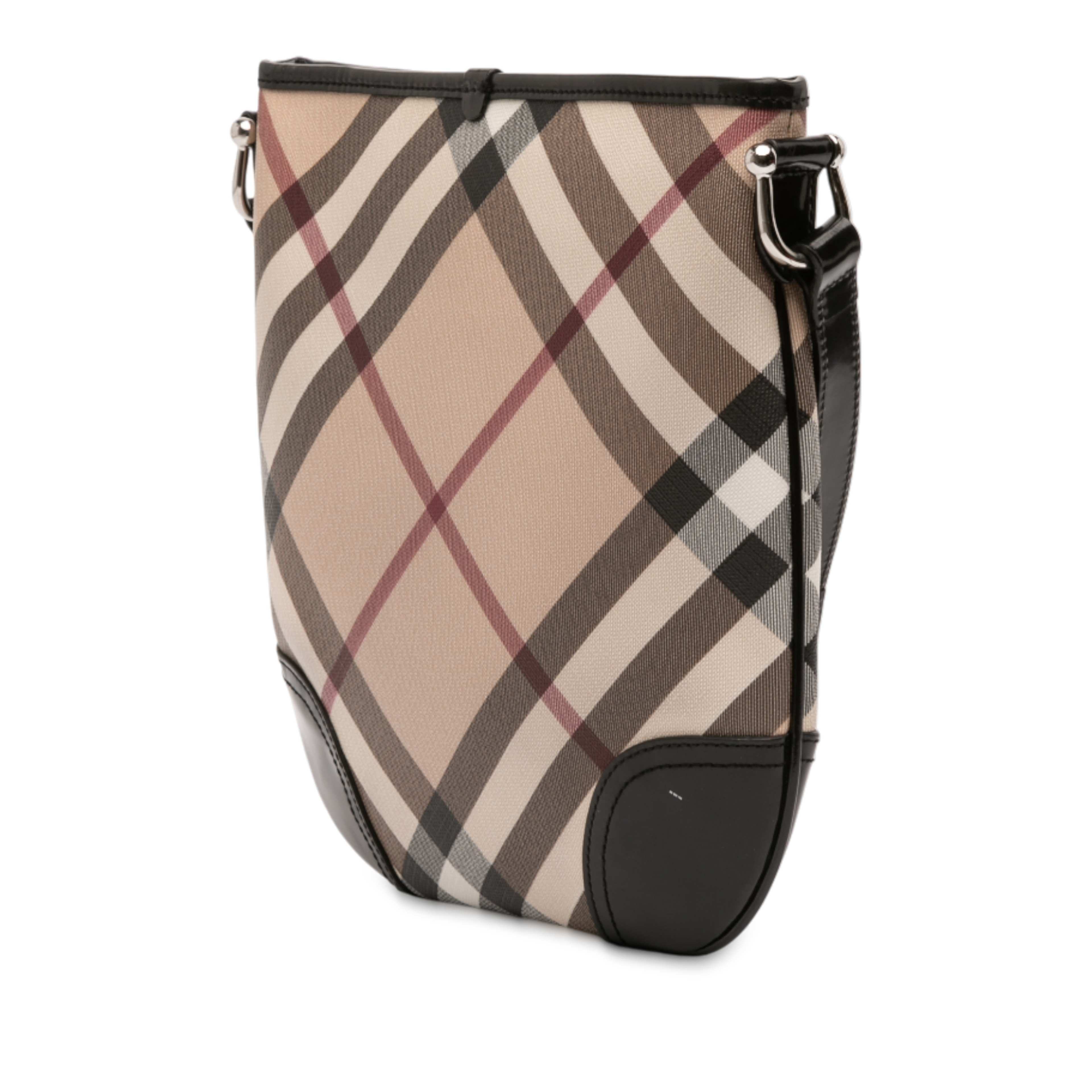 Burberry Supernova Check Coated Canvas Dryden Crossbody, från Luxclusif, i färgen beige. Klicka för att öppna bilden i stort format