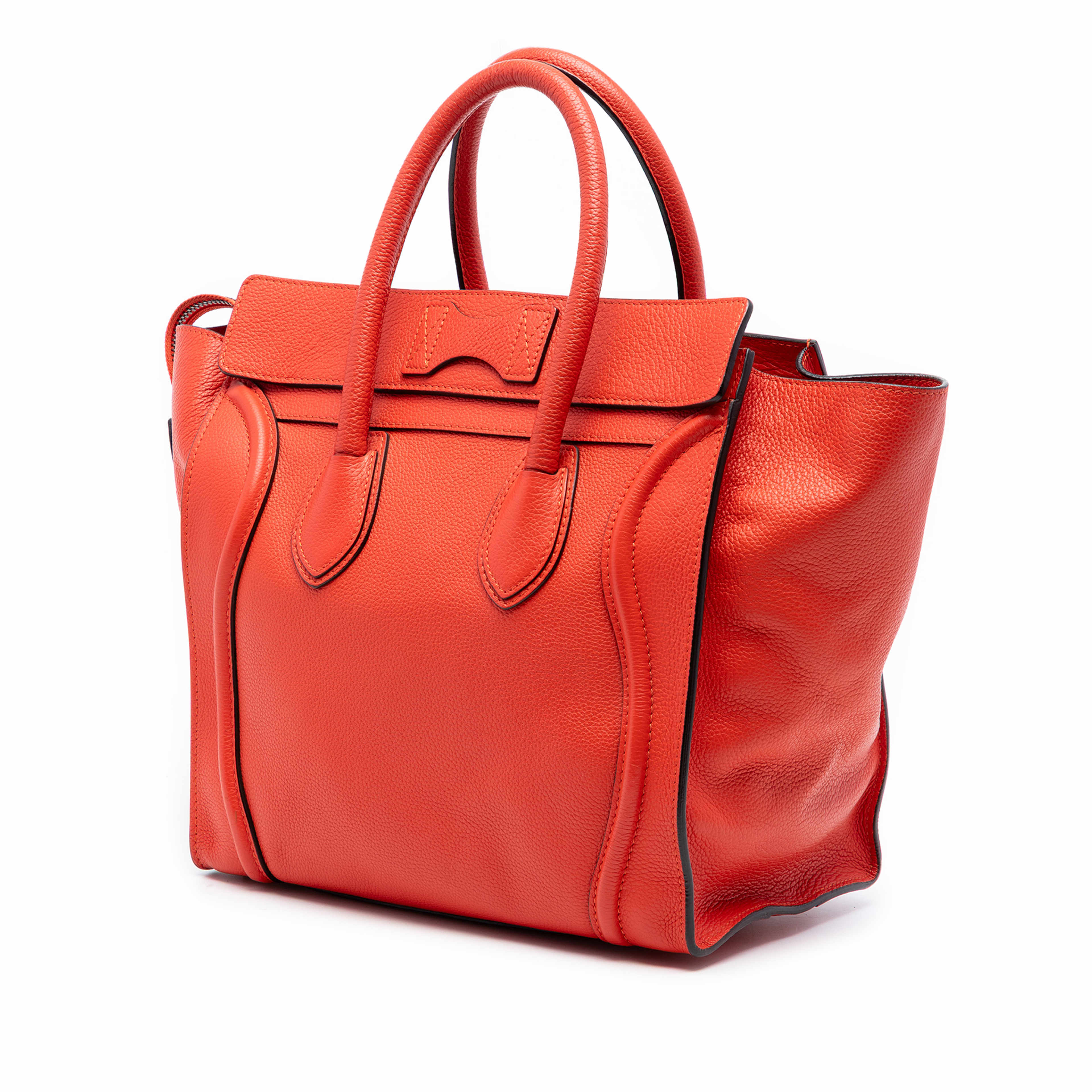 Celine Mini Leather Luggage Tote, från Luxclusif, i färgen dark orange. Klicka för att öppna bilden i stort format