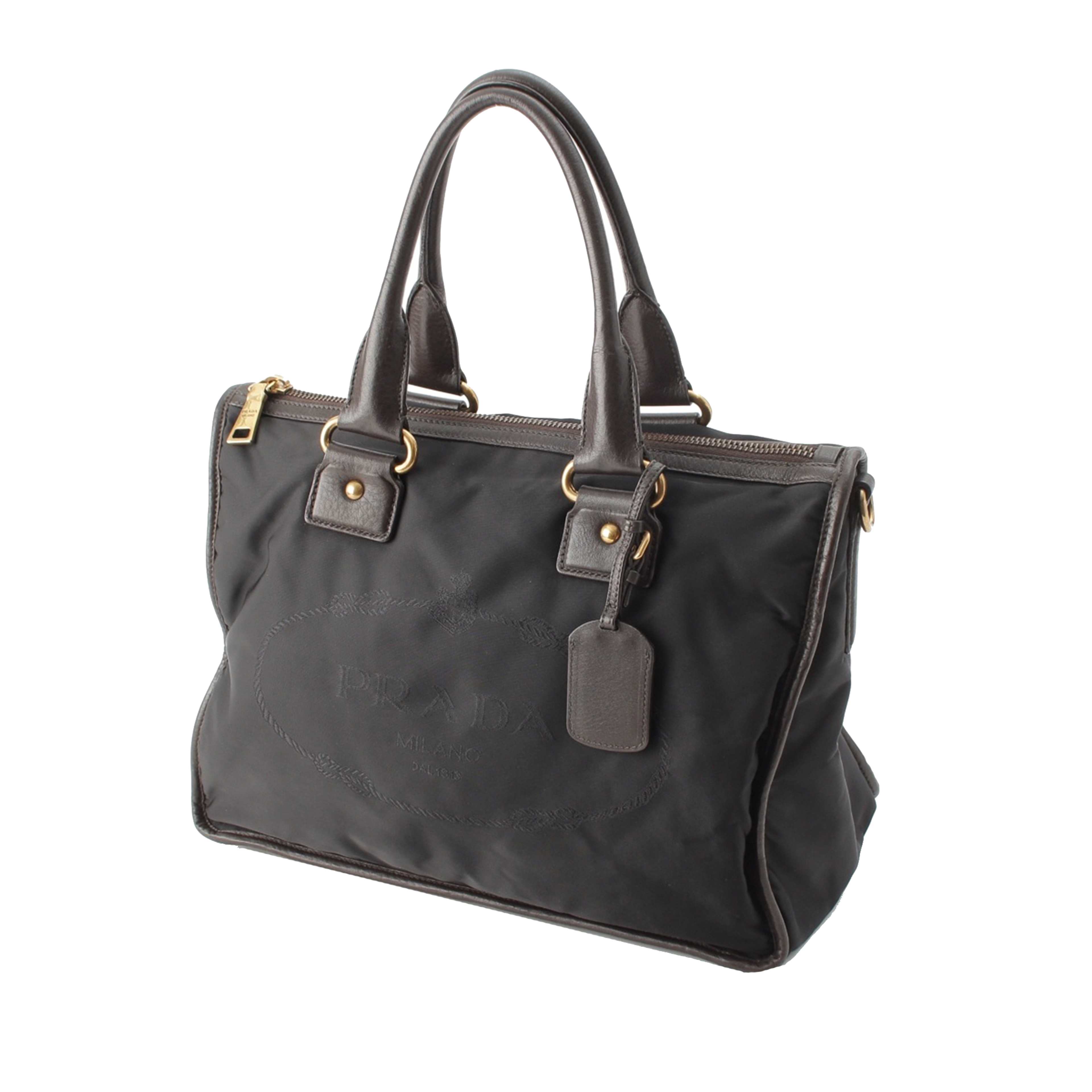 Prada Tessuto Canapa Logo Satchel, från Luxclusif, i färgen svart. Klicka för att öppna bilden i stort format