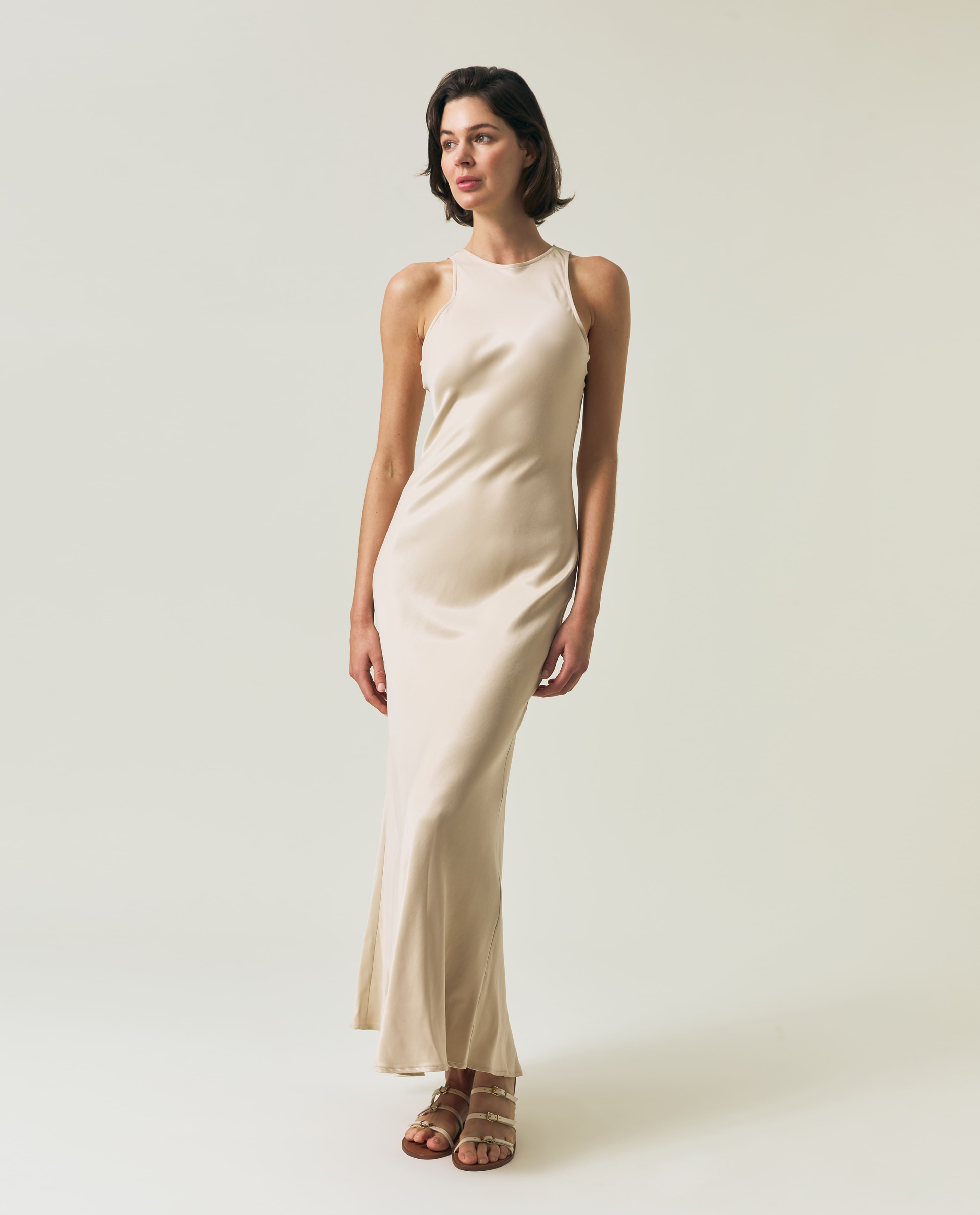 Sleeveless Fitted Satin Dress