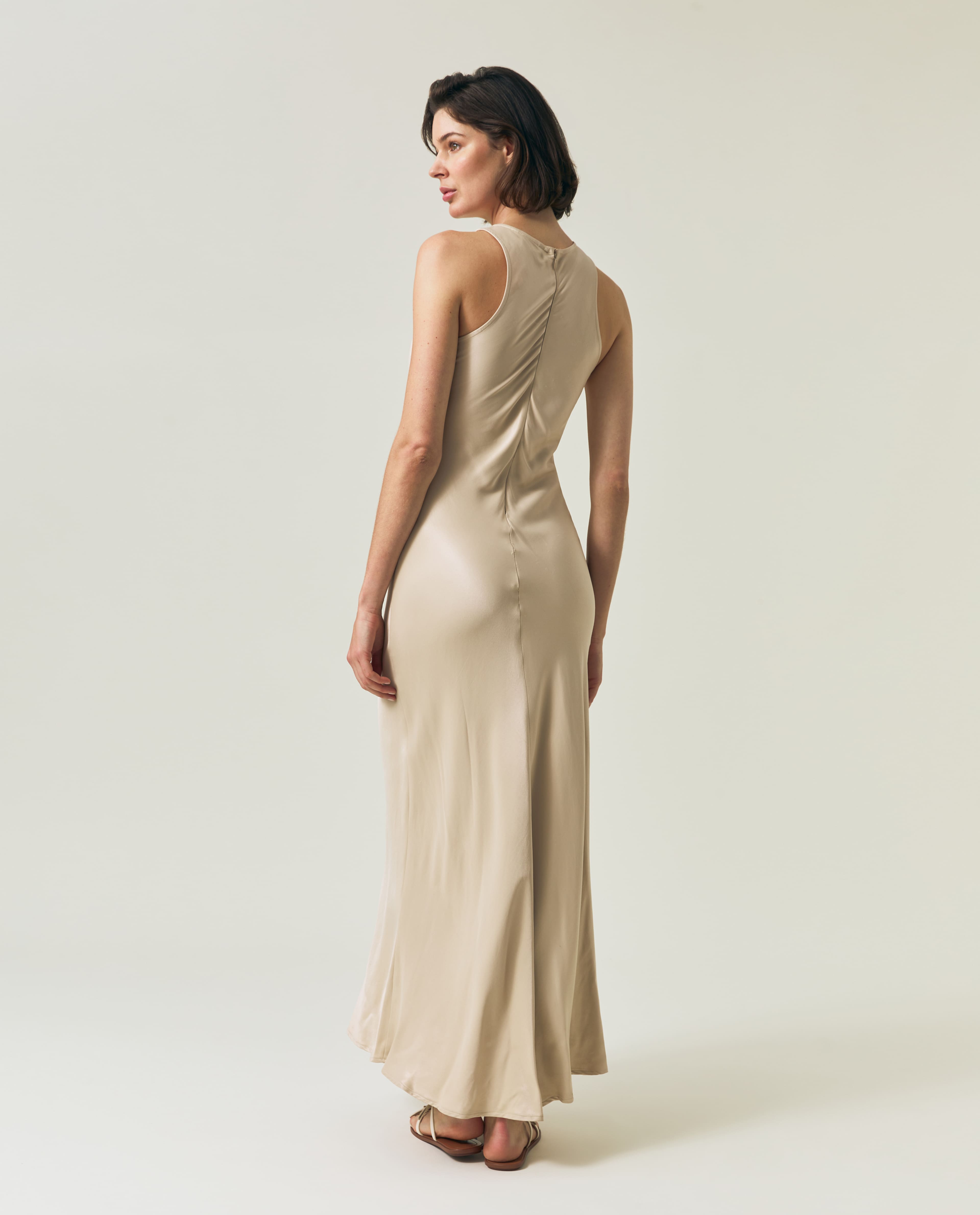 Sleeveless Fitted Satin Dress