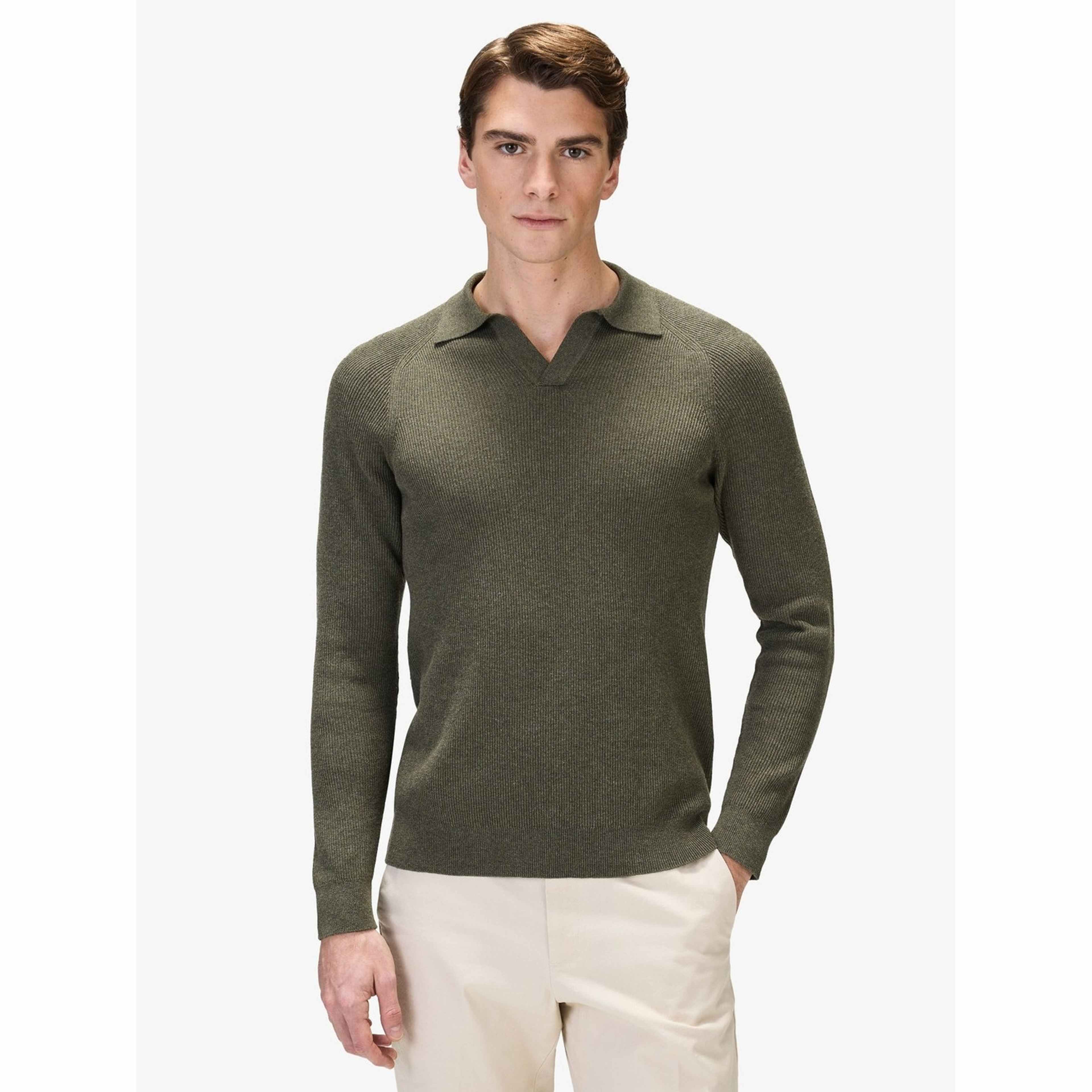 Cotton Rib Knitted Ls Polo Sweater (sandro)