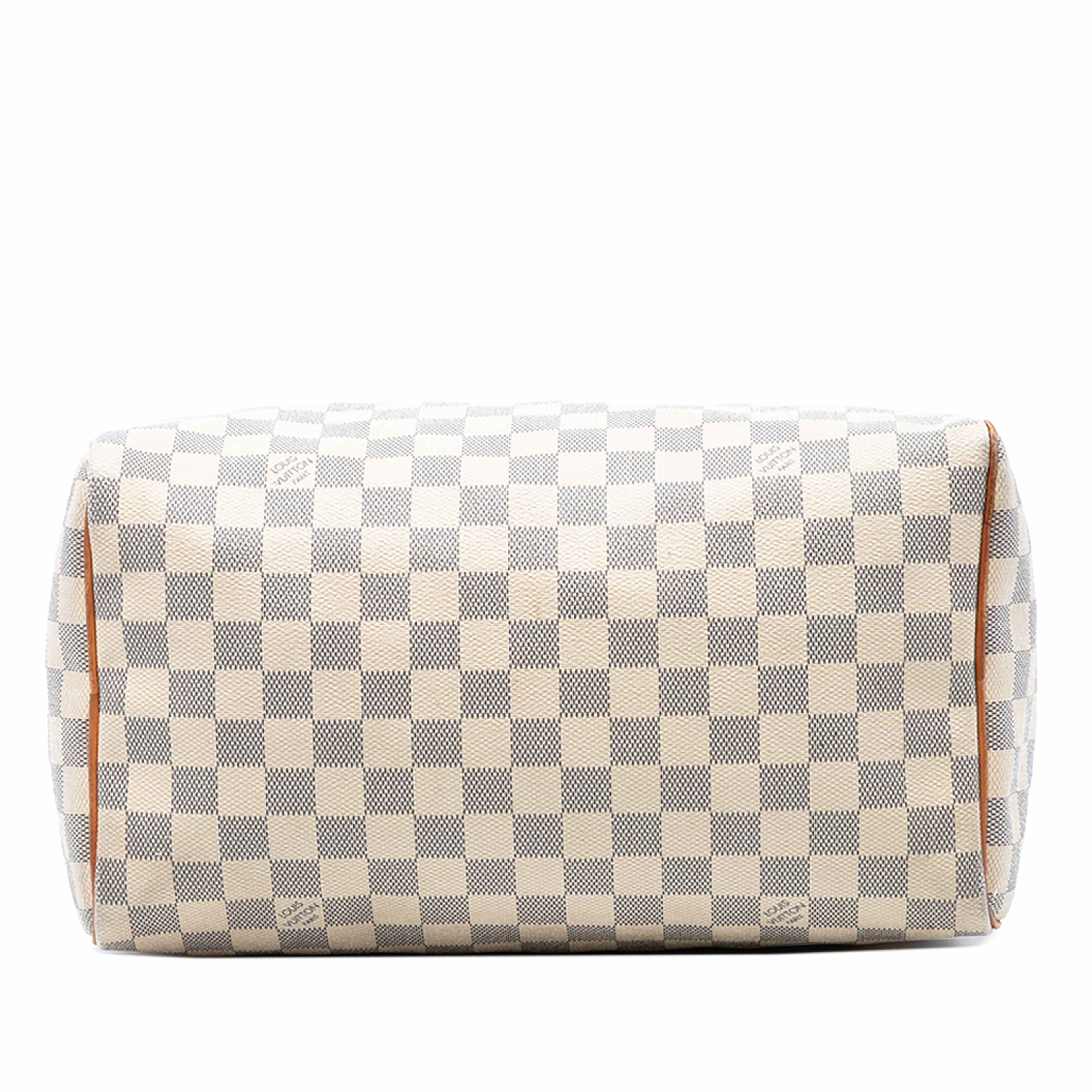 Louis Vuitton Damier Azur Speedy 30, från Luxclusif, i färgen vit. Klicka för att öppna bilden i stort format