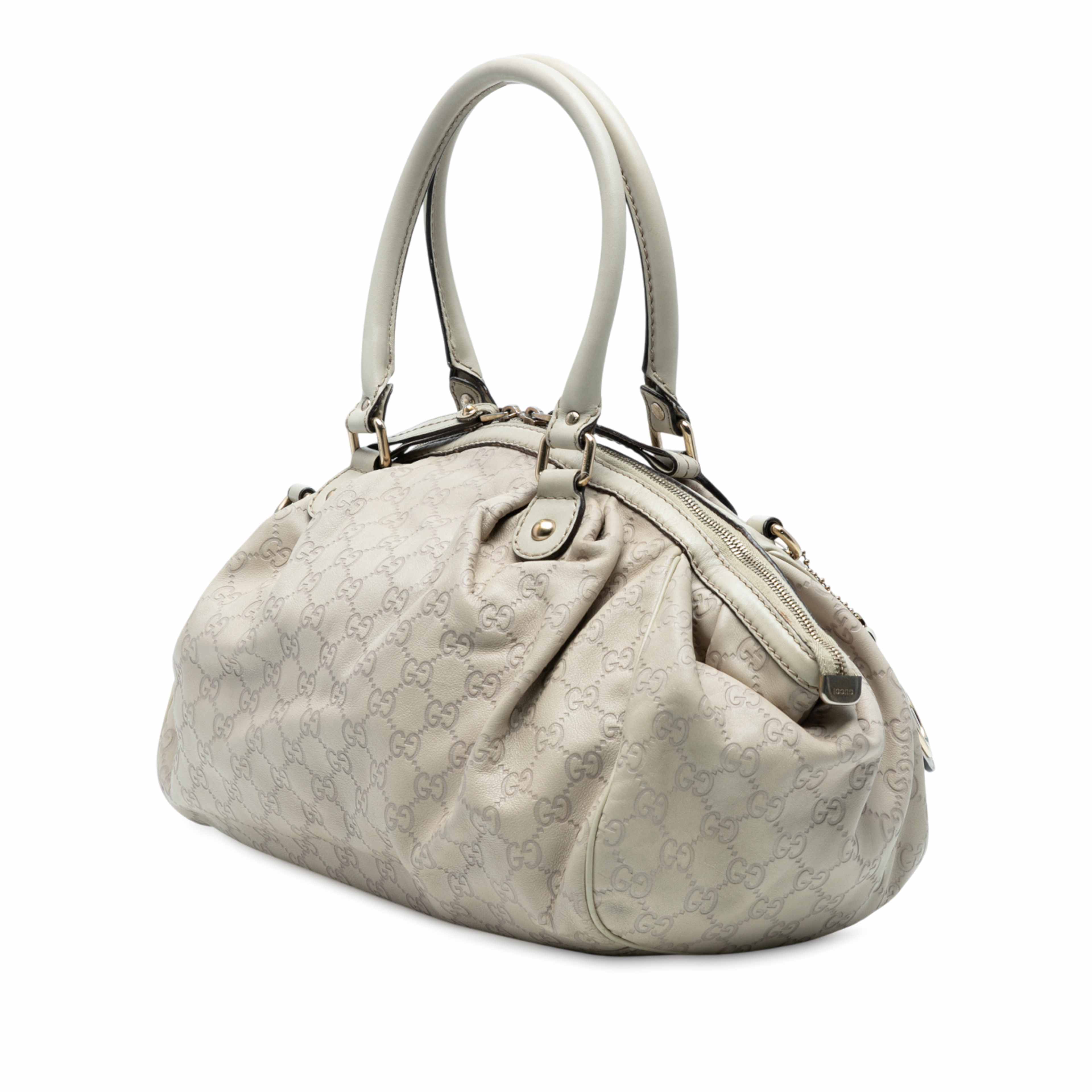 Gucci Guccissima Sukey Satchel, från Luxclusif, i färgen beige. Klicka för att öppna bilden i stort format