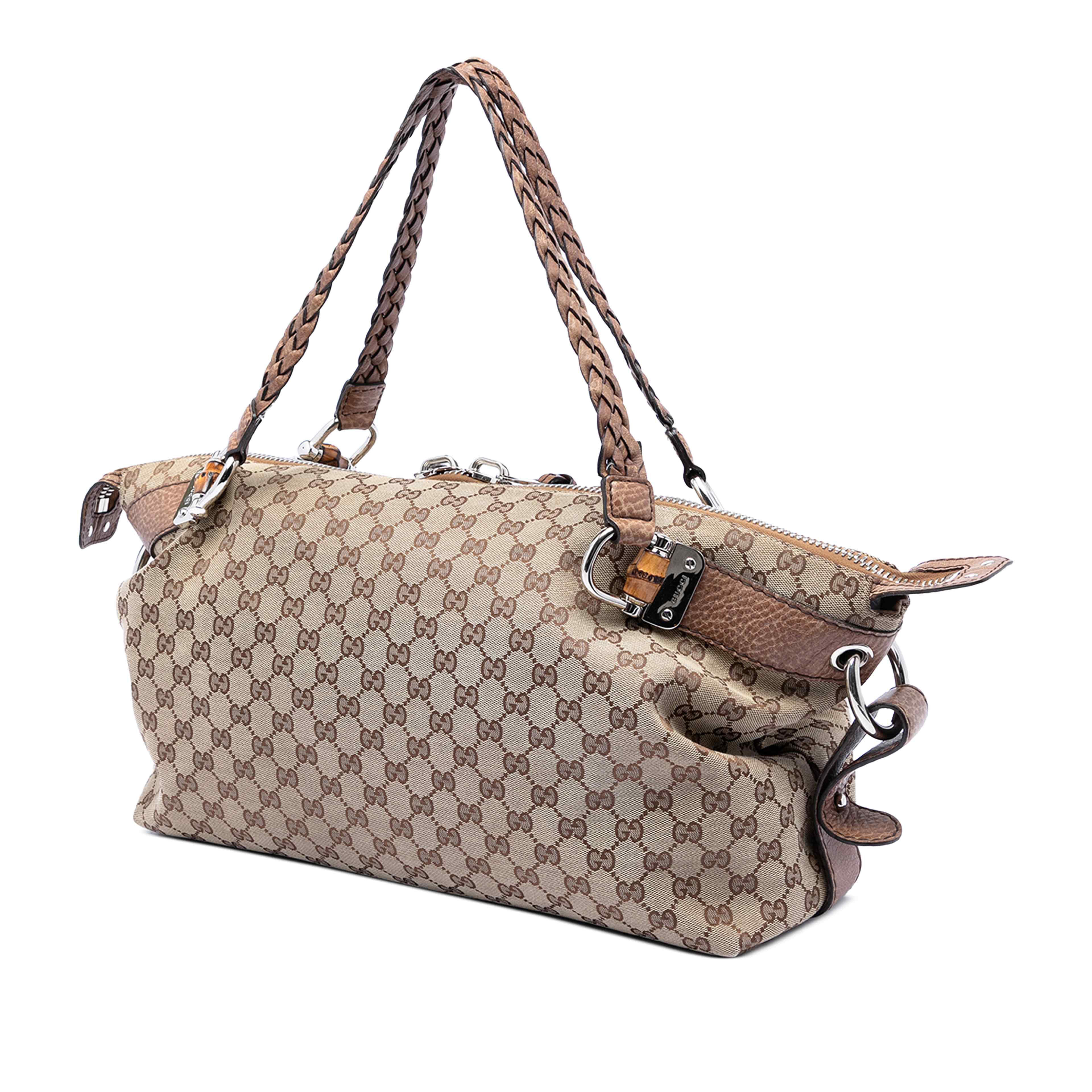 Gucci Medium Gg Canvas Bamboo Bar Tote, från Luxclusif, i färgen beige. Klicka för att öppna bilden i stort format