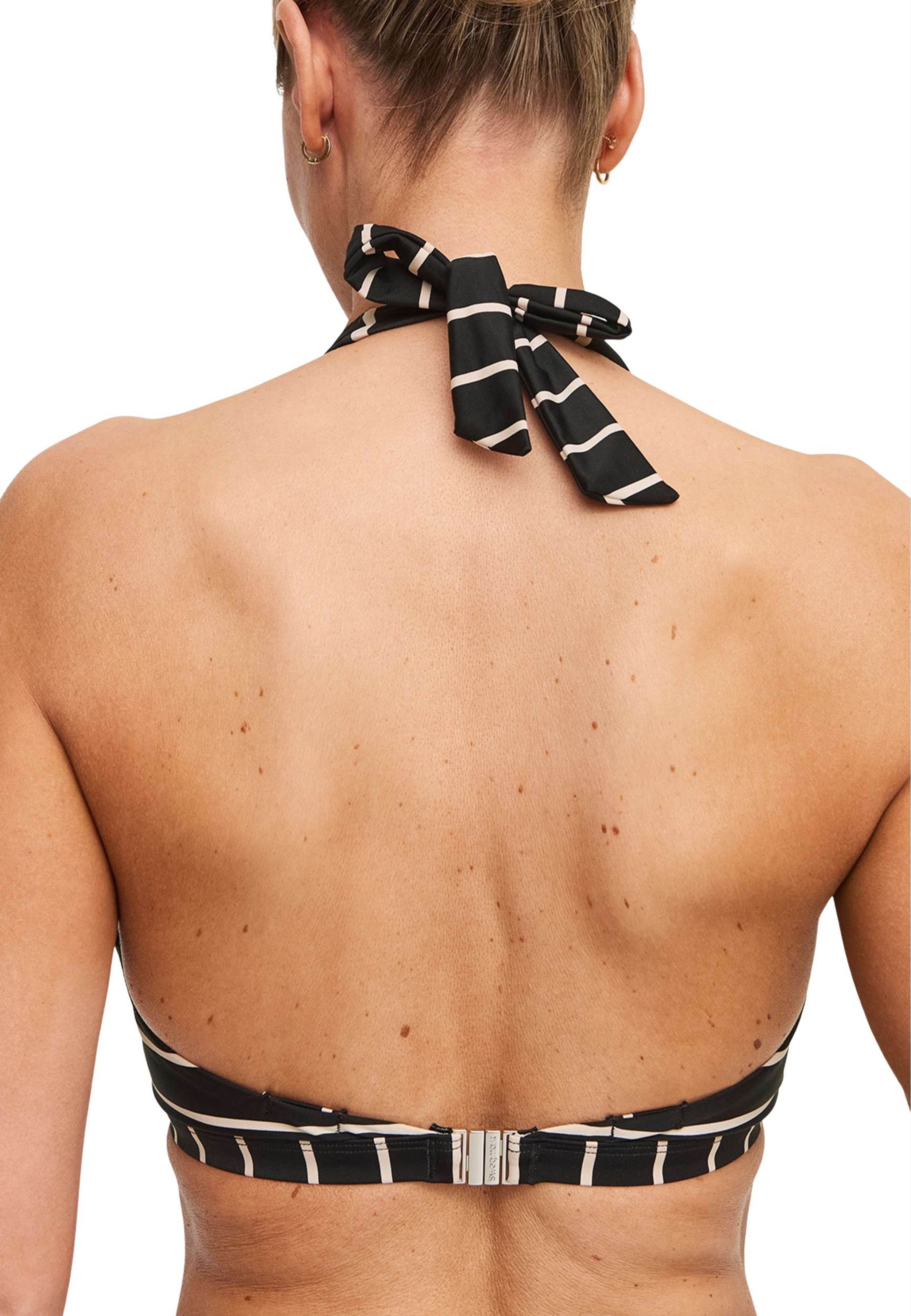 Maui Halterneck Bikini Bh, från Swegmark, i färgen black/beige stripe. Klicka för att öppna bilden i stort format
