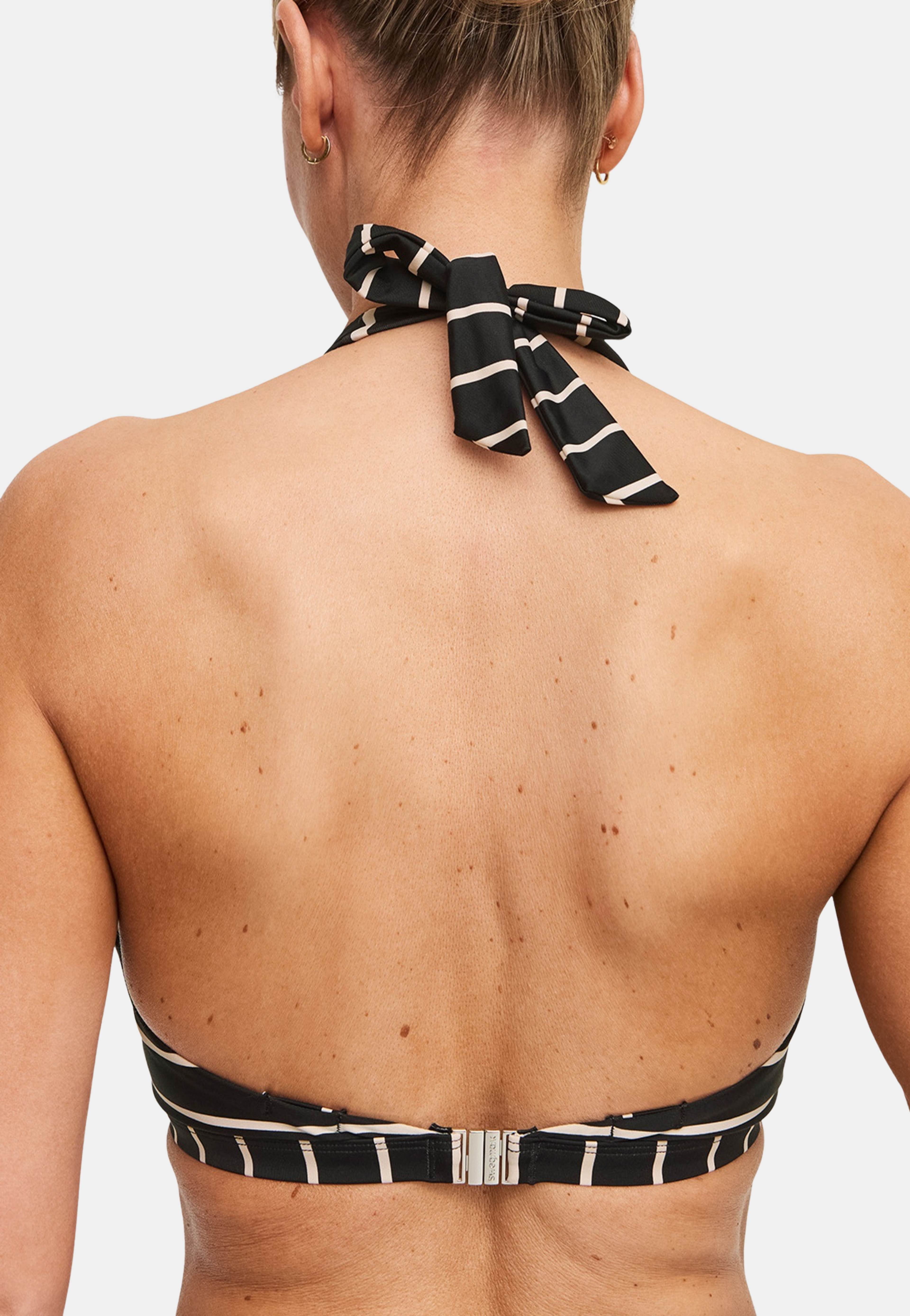 Maui Halterneck Bikini Bh, från Swegmark, i färgen black/beige stripe. Klicka för att öppna bilden i stort format