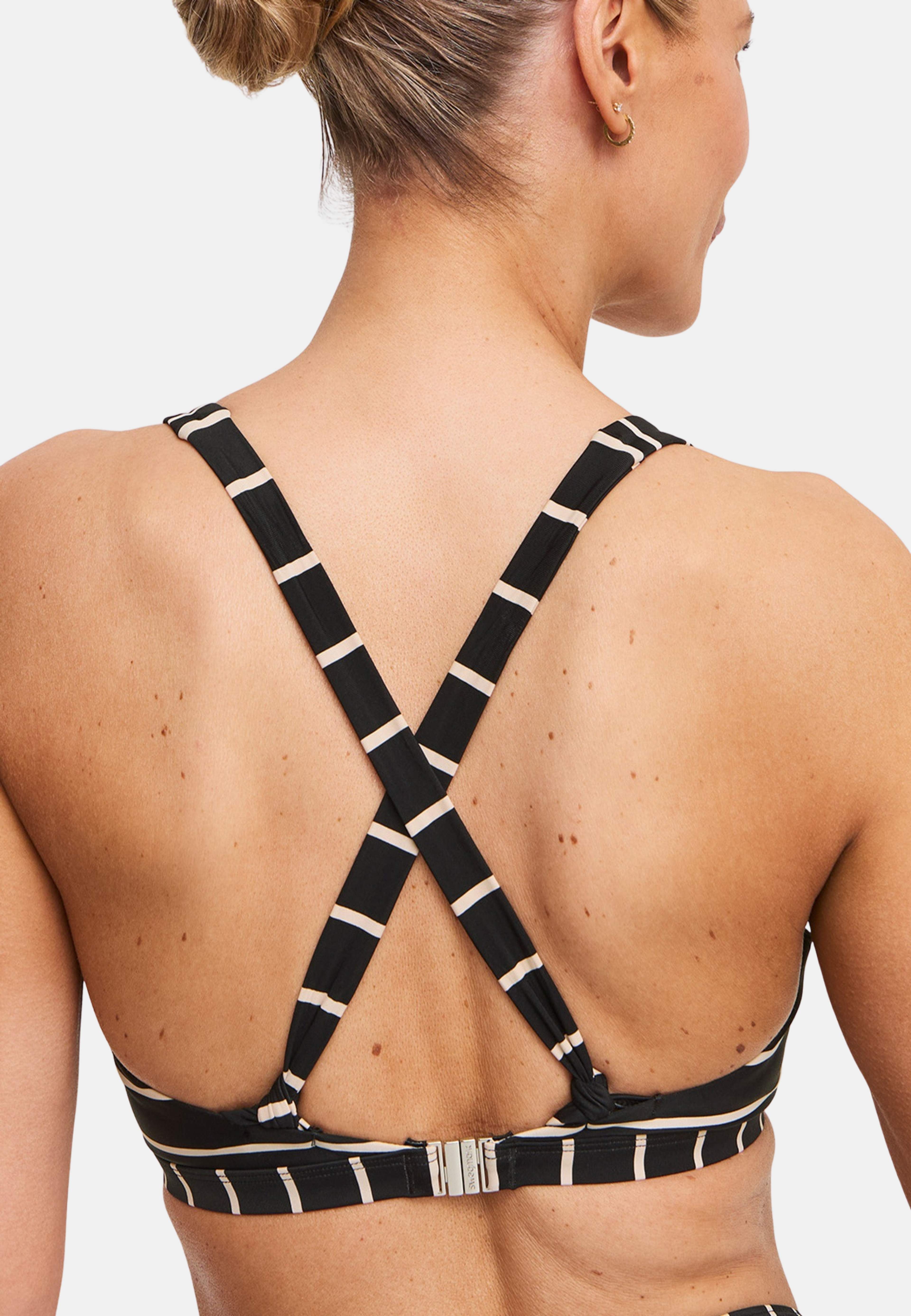 Maui Halterneck Bikini Bh, från Swegmark, i färgen black/beige stripe. Klicka för att öppna bilden i stort format