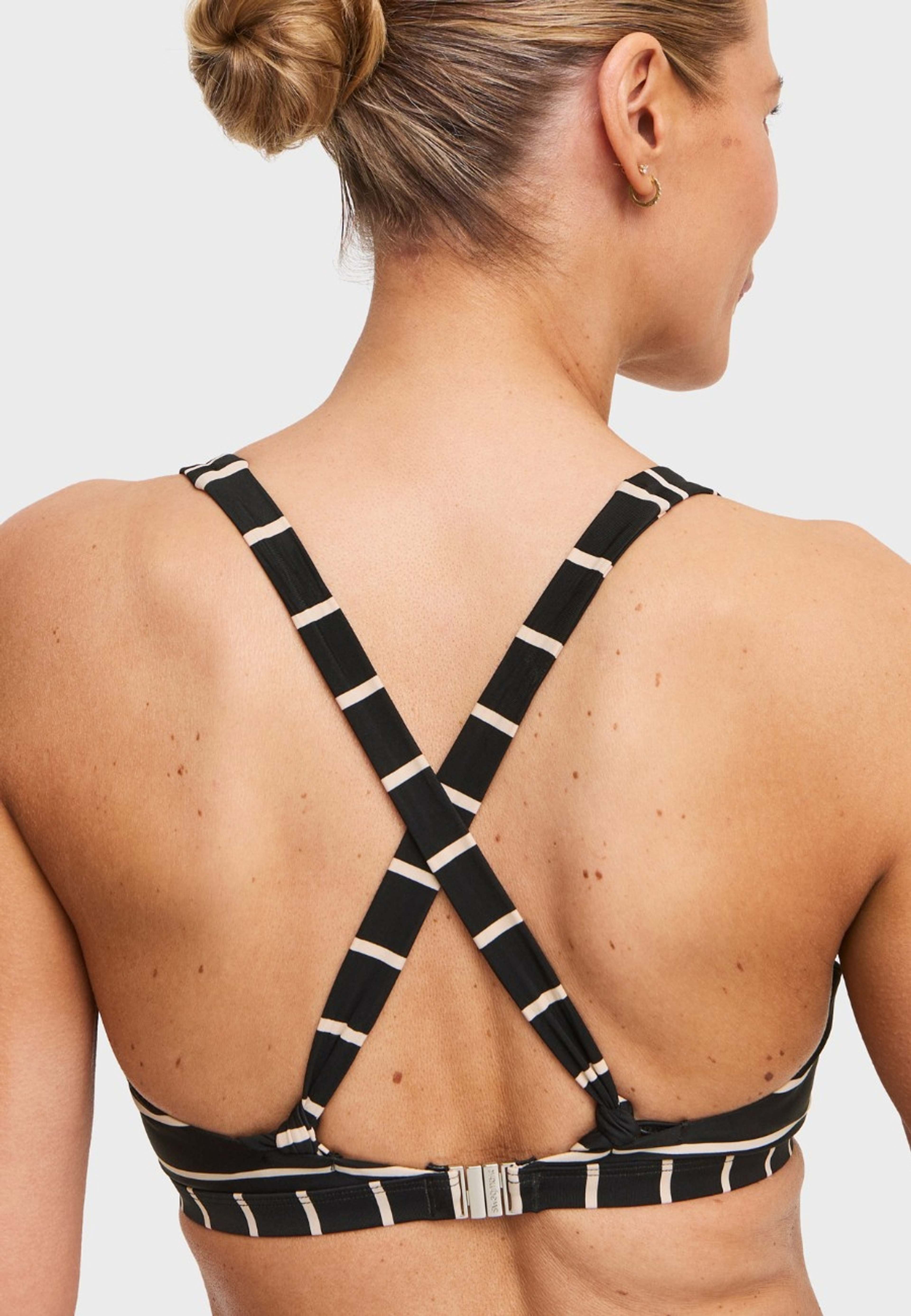 Maui Halterneck Bikini-bh, från Swegmark, i färgen black/beige stripe. Klicka för att öppna bilden i stort format