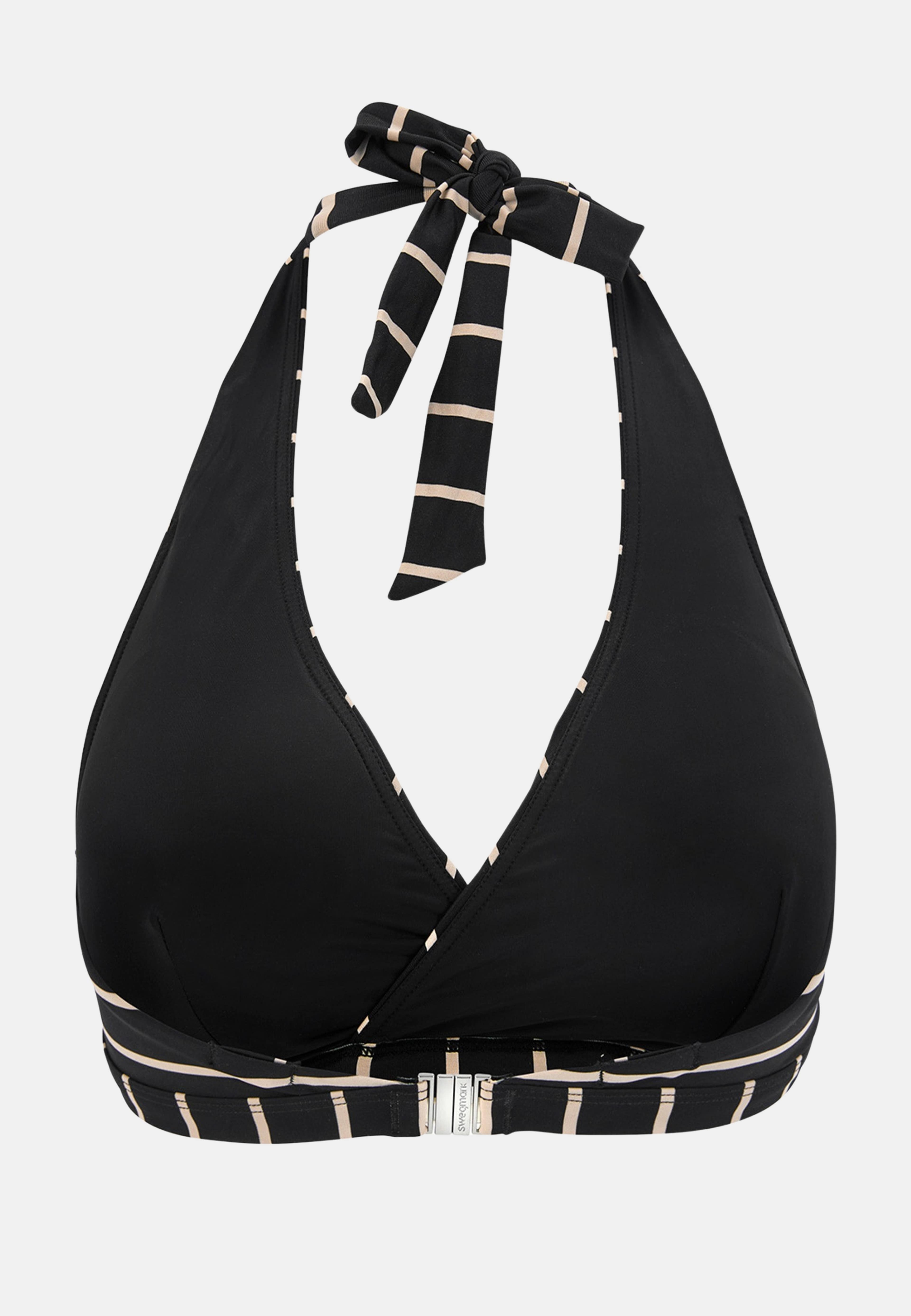 Maui Halterneck Bikini Bh, från Swegmark, i färgen black/beige stripe. Klicka för att öppna bilden i stort format