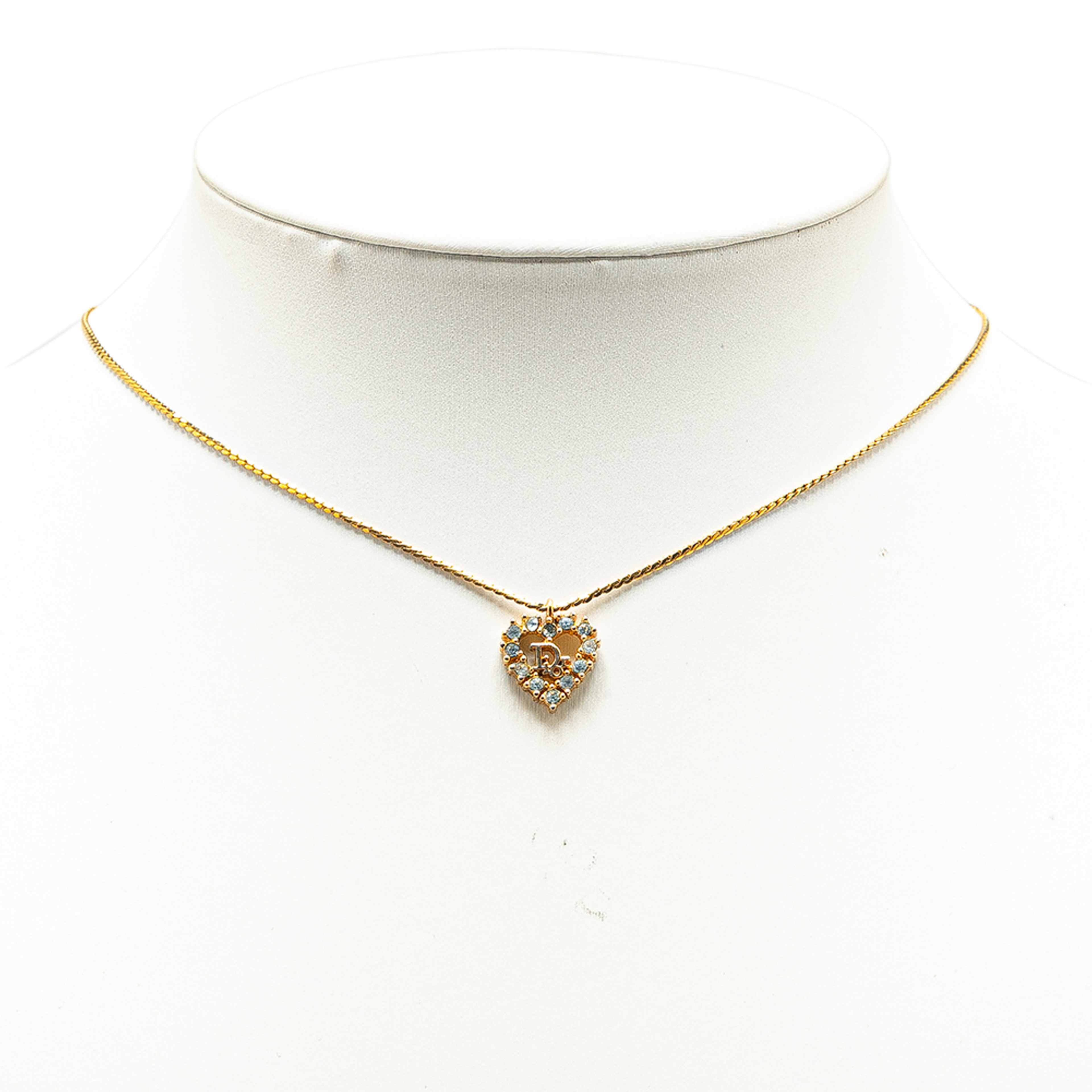 Dior Logo Rhinestones Heart Pendant Necklace