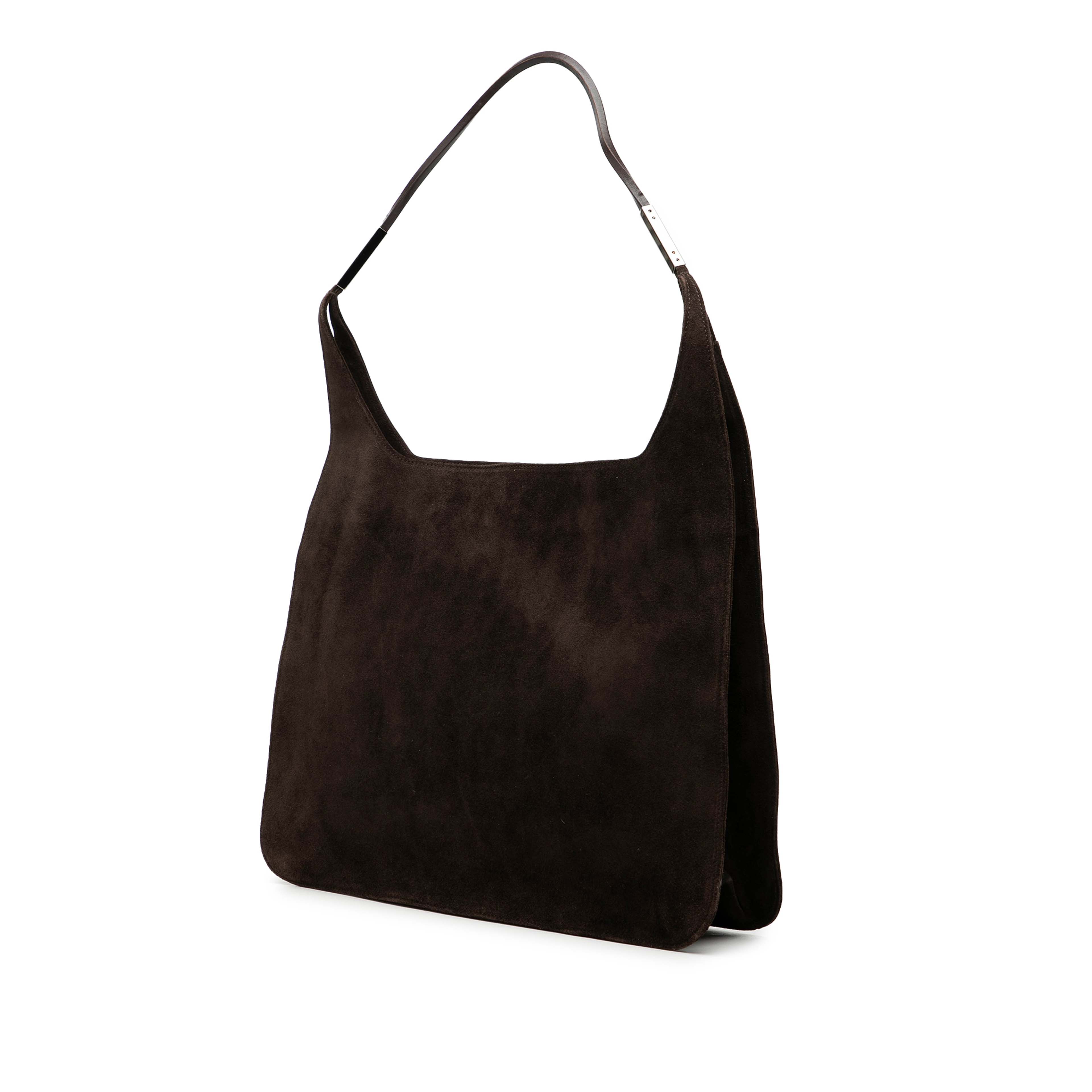 Gucci Suede Shoulder Bag, från Luxclusif, i färgen dark brown. Klicka för att öppna bilden i stort format