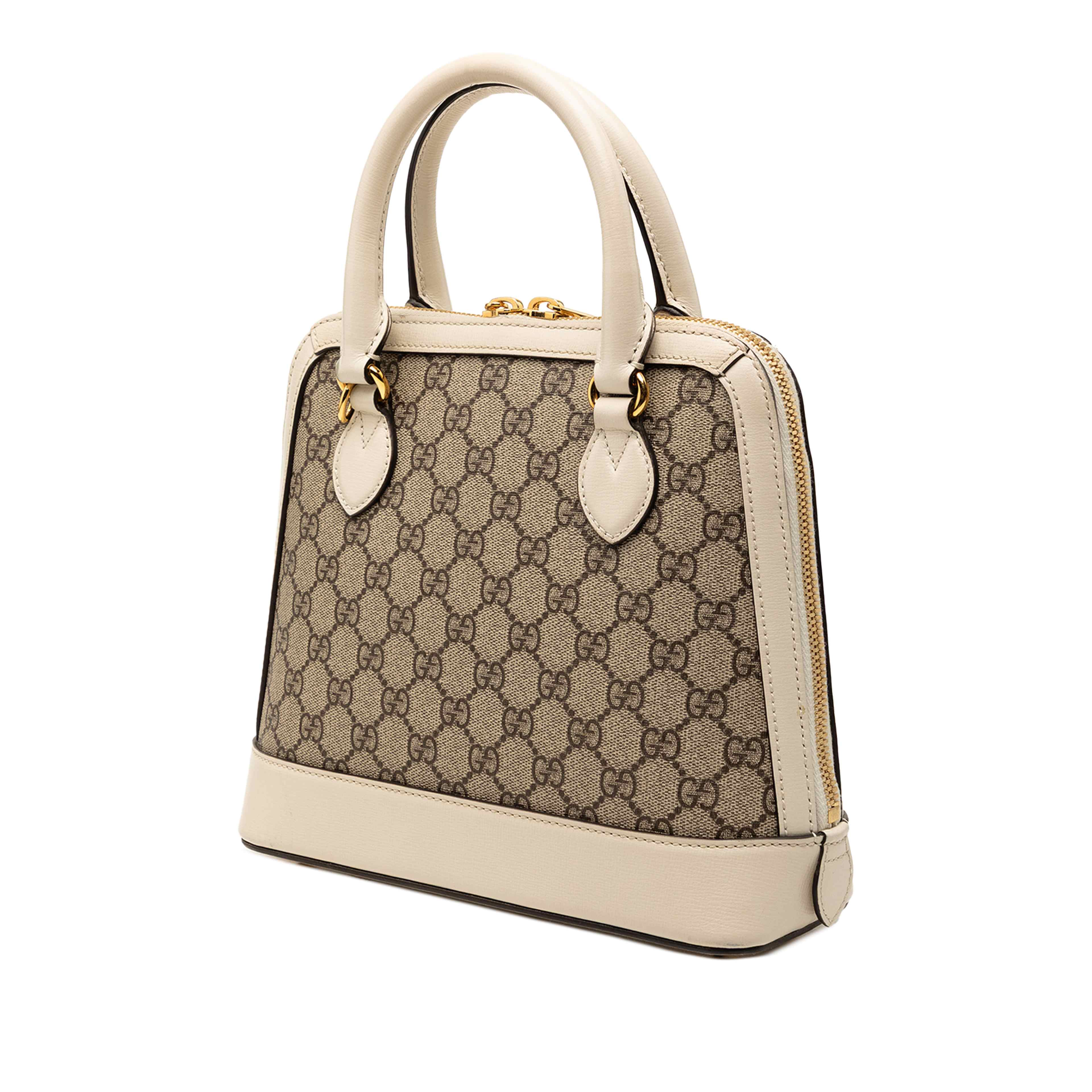 Gucci Small Gg Supreme Horsebit 1955 Satchel, från Luxclusif, i färgen beige. Klicka för att öppna bilden i stort format