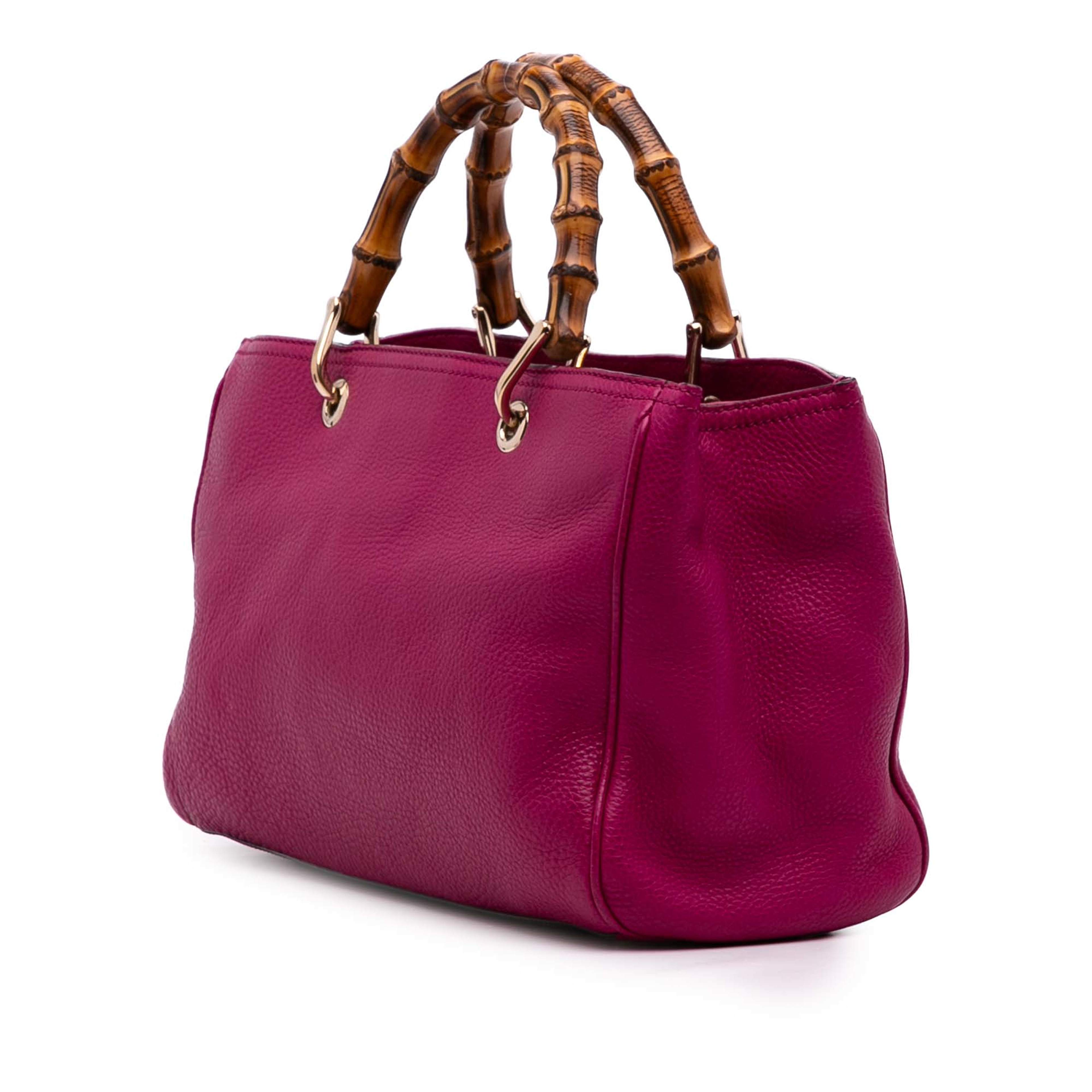Gucci Medium Calfskin Bamboo Shopper Satchel, från Luxclusif, i färgen hot pink. Klicka för att öppna bilden i stort format