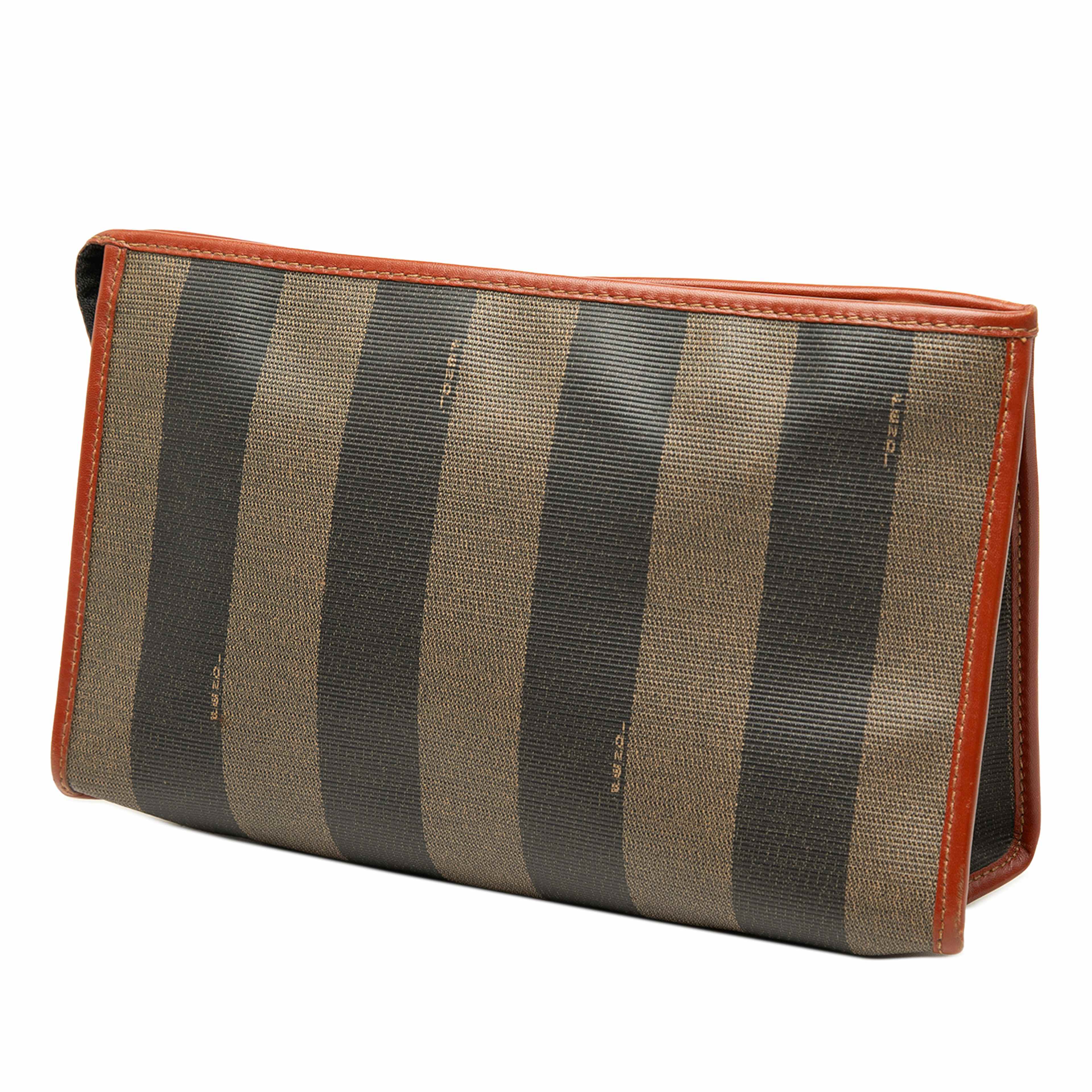 Fendi Pequin Coated Canvas Cosmetic Clutch, från Luxclusif, i färgen brun. Klicka för att öppna bilden i stort format