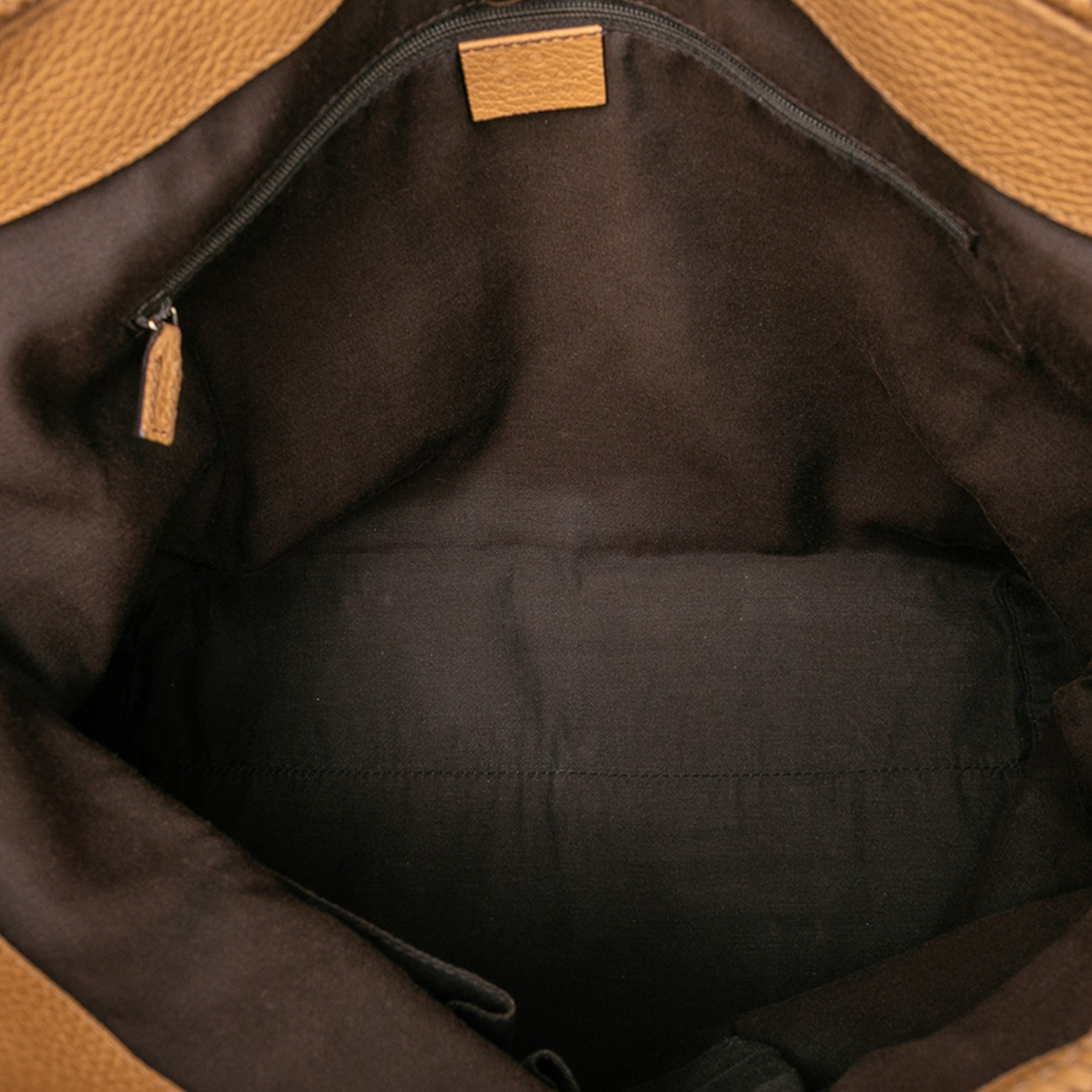 Gucci Large Leather Marrakech Tote, från Luxclusif, i färgen camel. Klicka för att öppna bilden i stort format