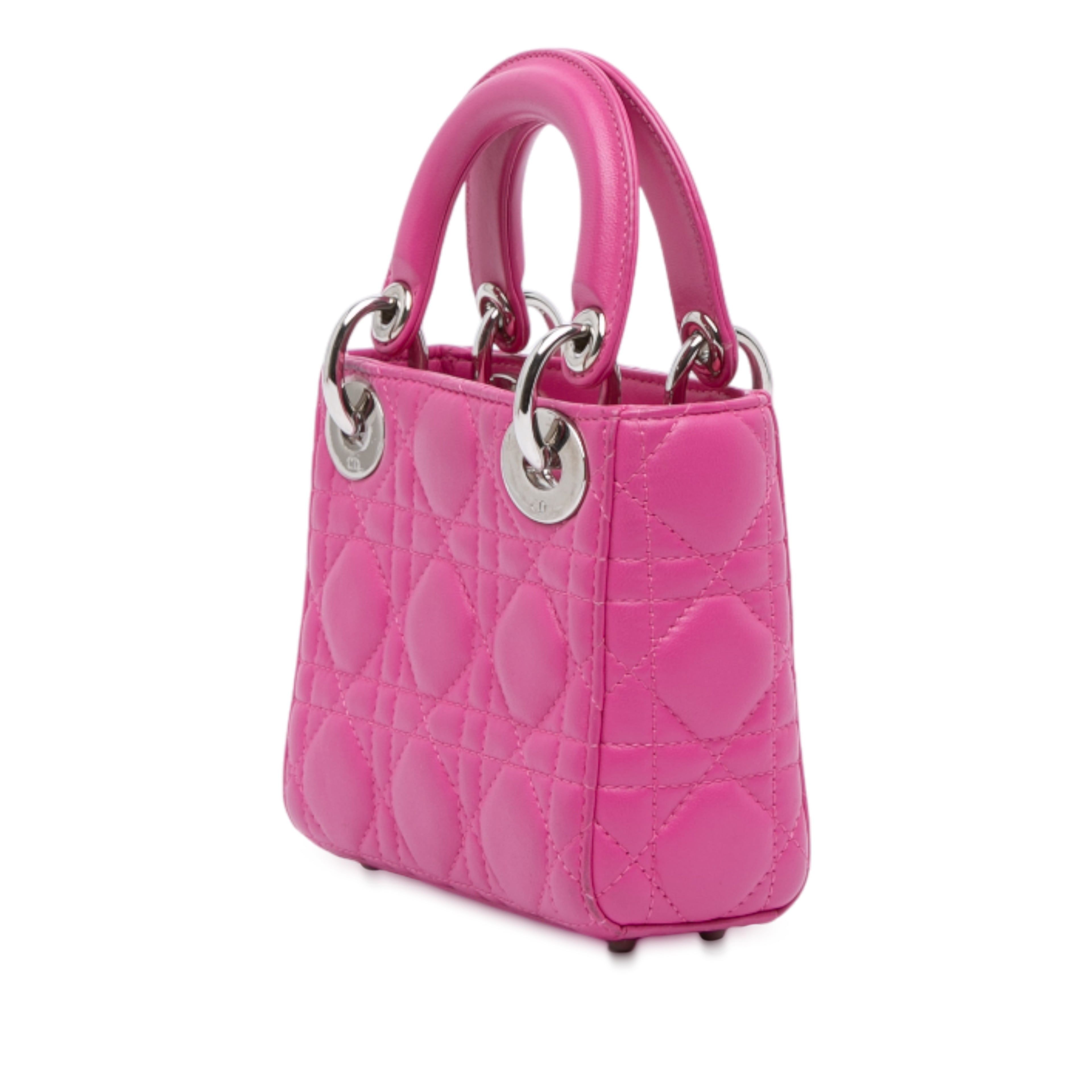 Dior Mini Lambskin Cannage Lady Dior, från Luxclusif, i färgen hot pink. Klicka för att öppna bilden i stort format