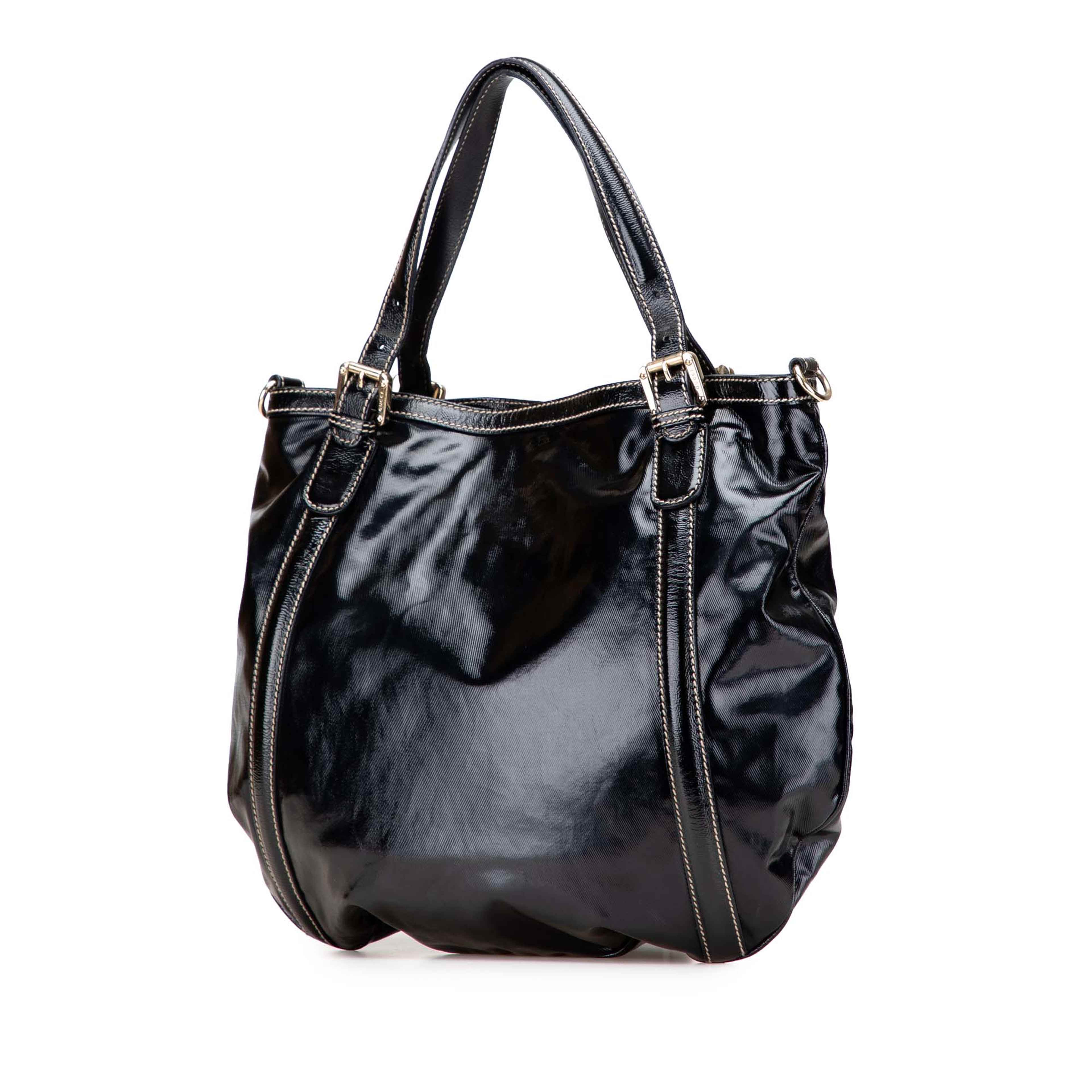 Gucci Medium Patent Web Britt Satchel, från Luxclusif, i färgen black. Klicka för att öppna bilden i stort format