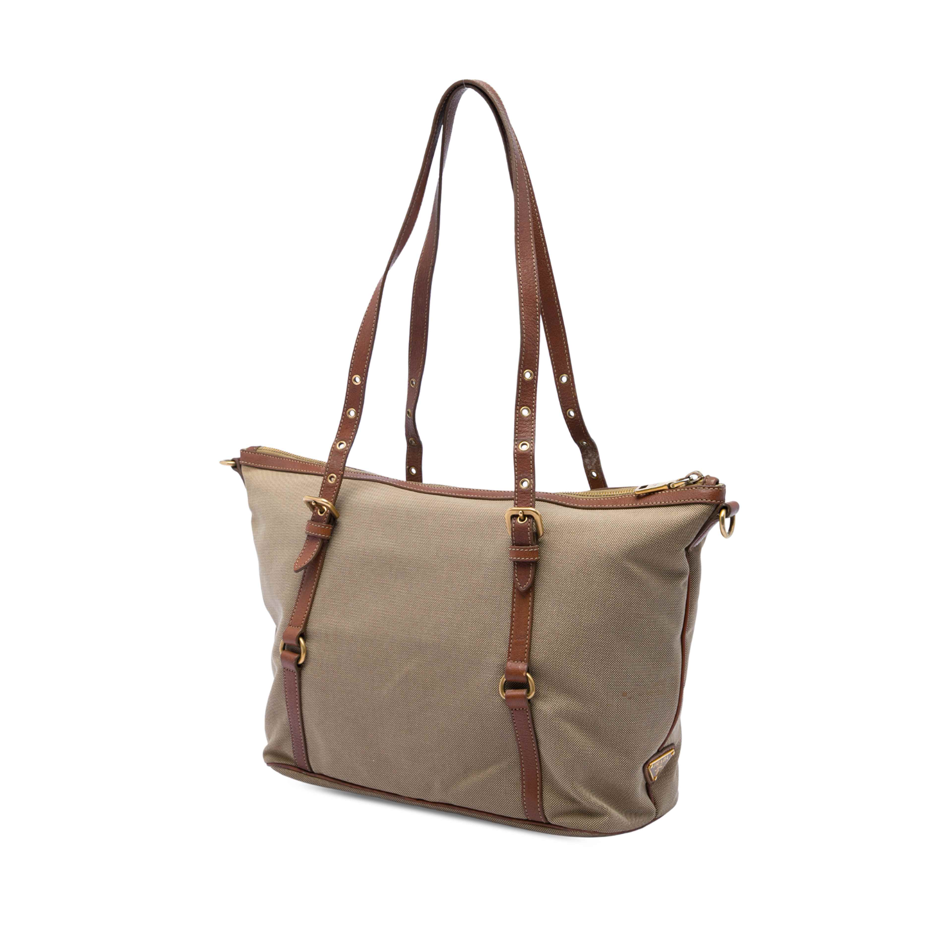 Prada Canvas Canapa Logo Tote, från Luxclusif, i färgen brun. Klicka för att öppna bilden i stort format