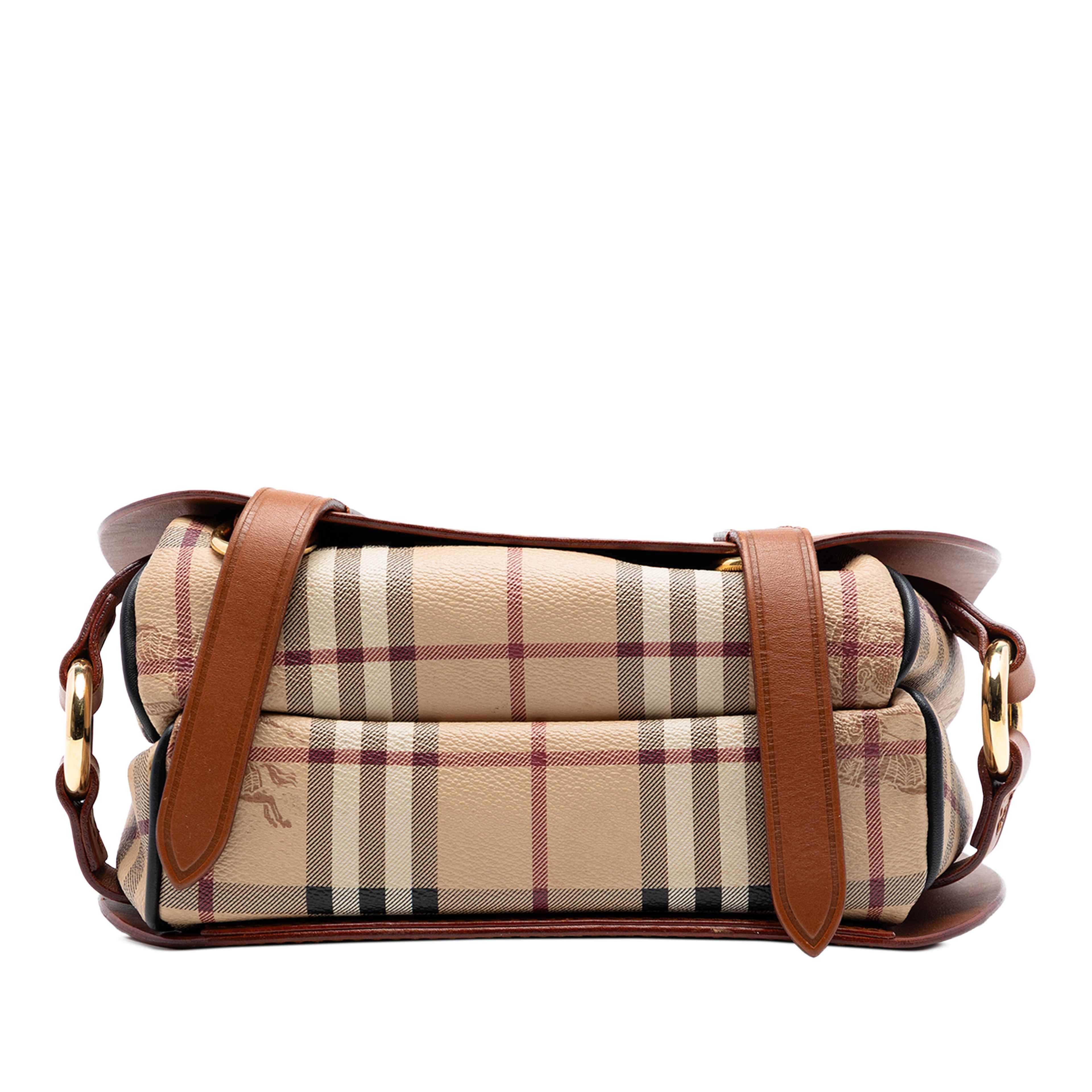 Burberry Large Leather And Haymarket Check Coated Canvas Bridle Saddle Crossbody, från Luxclusif, i färgen brown. Klicka för att öppna bilden i stort format