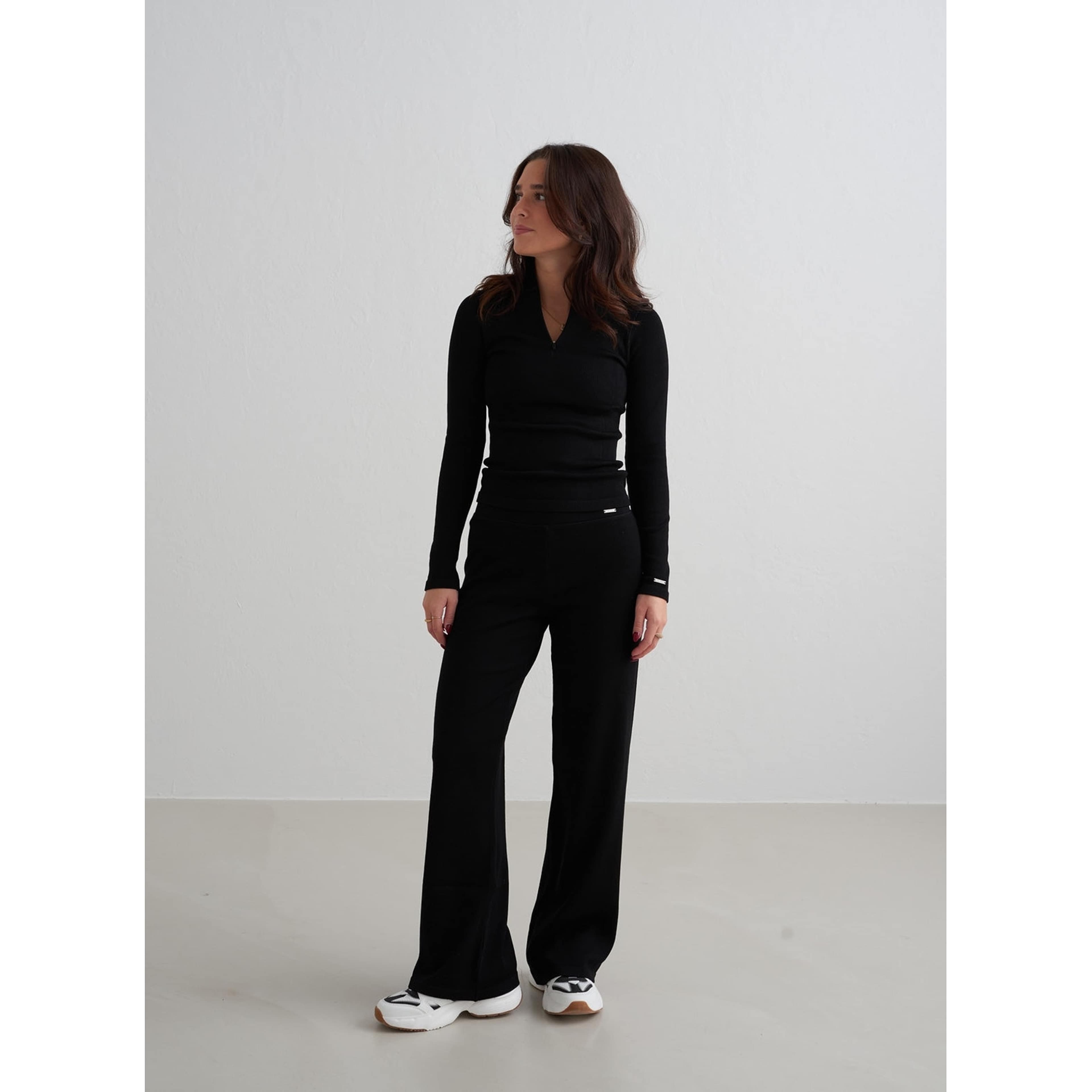 Black Ribbed Wool Petite Wide Pants