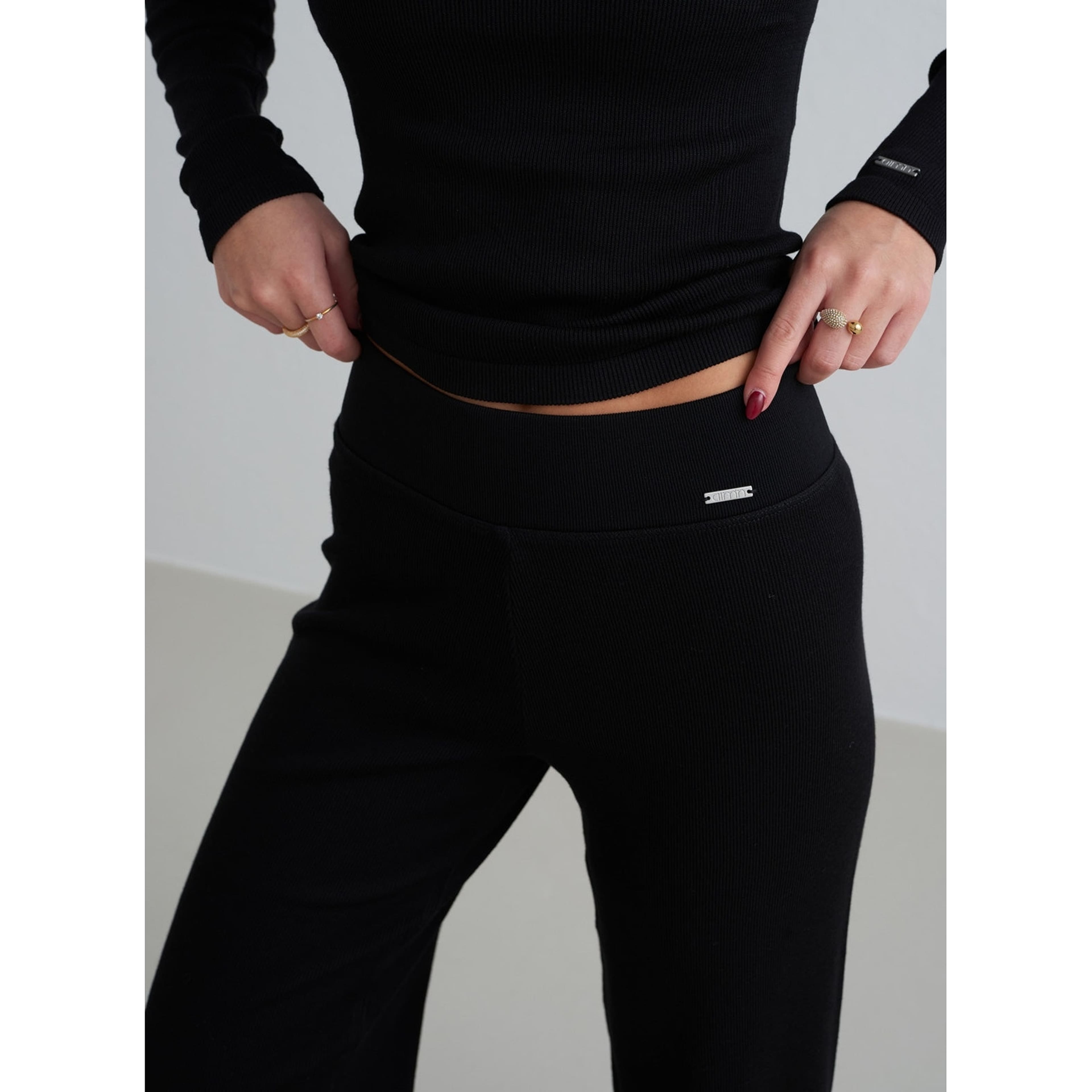 Black Ribbed Wool Petite Wide Pants