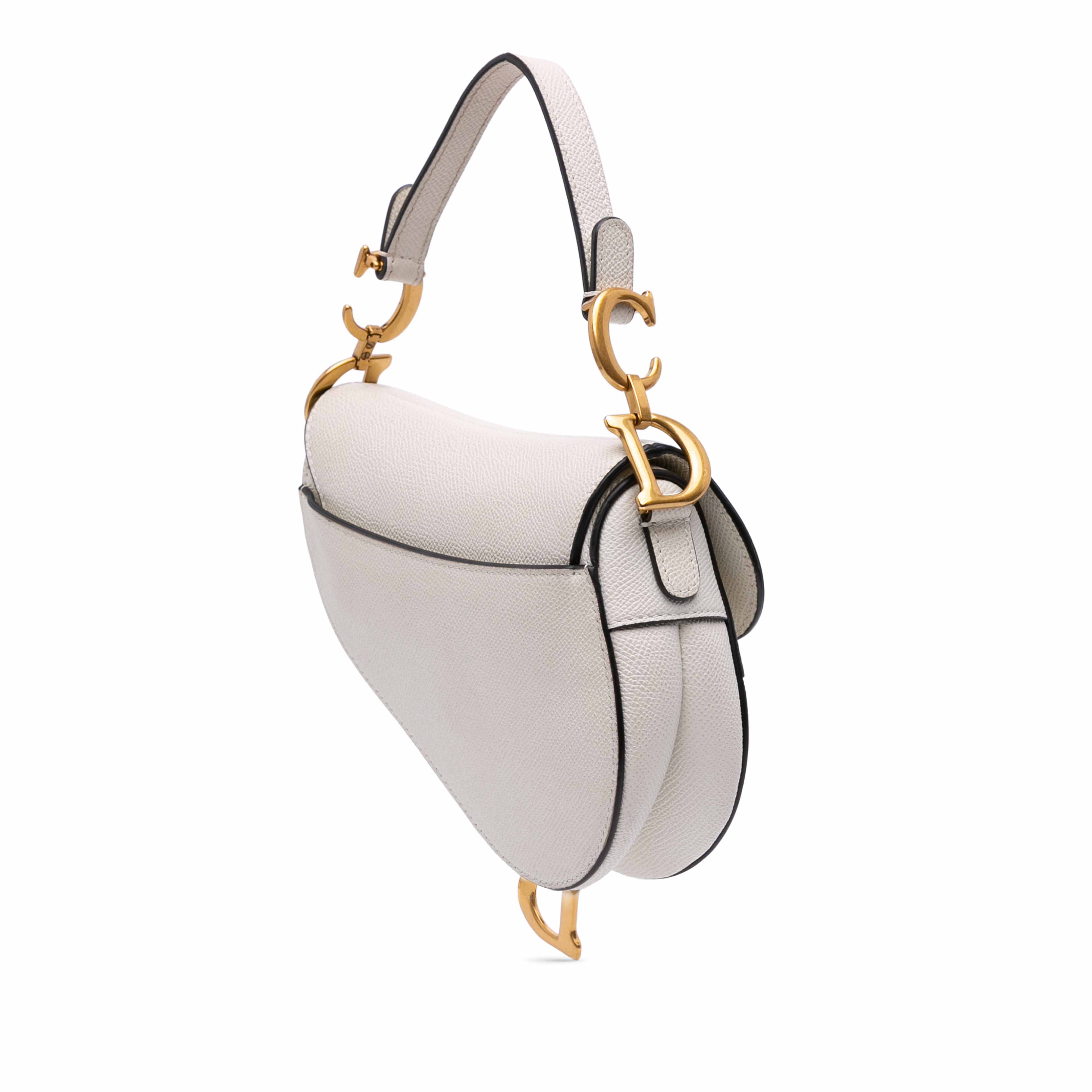 Dior Mini Grained Calfskin Saddle Bag, från Luxclusif, i färgen white.