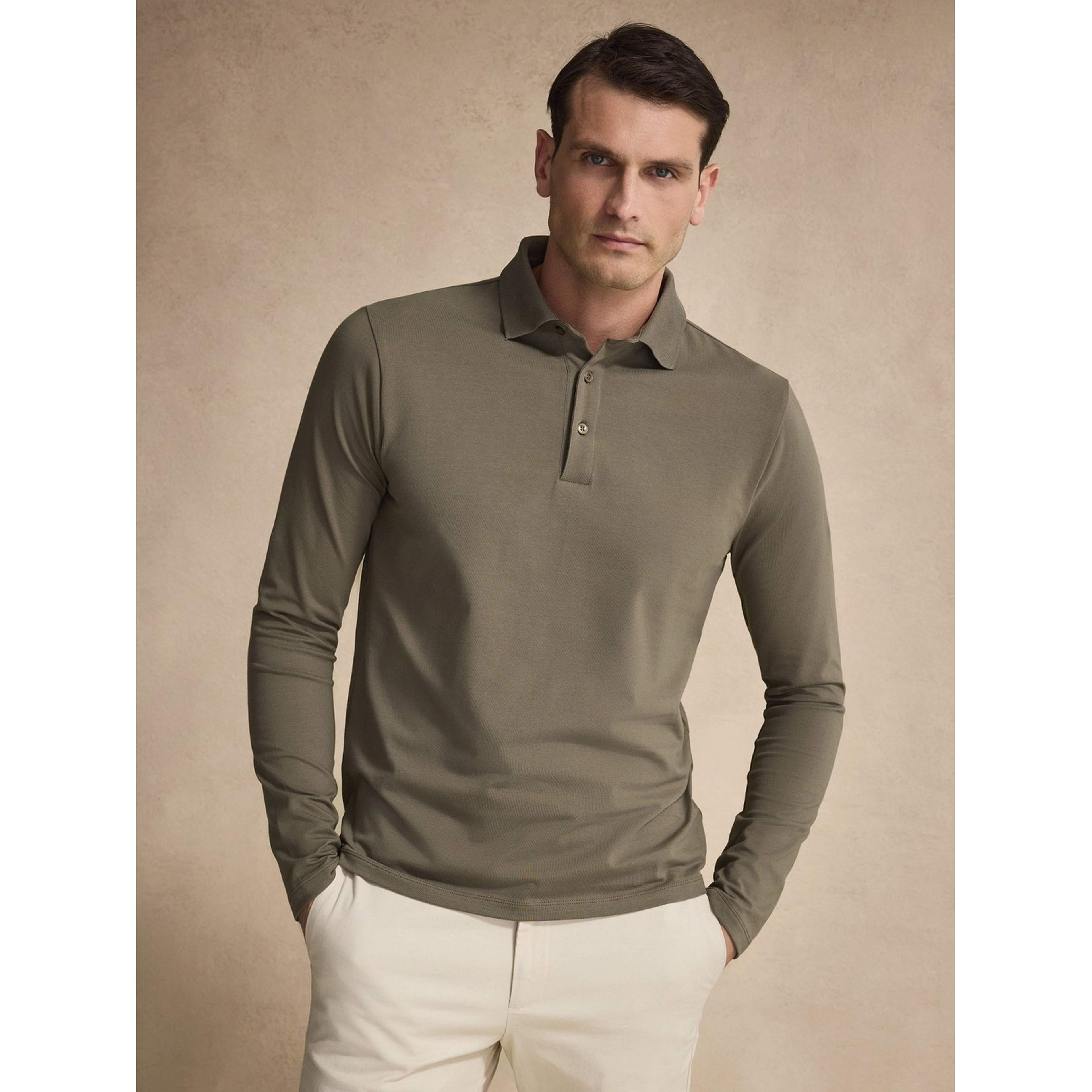 Cotton Fitted Stretch L/s Polo Shirt Jersey