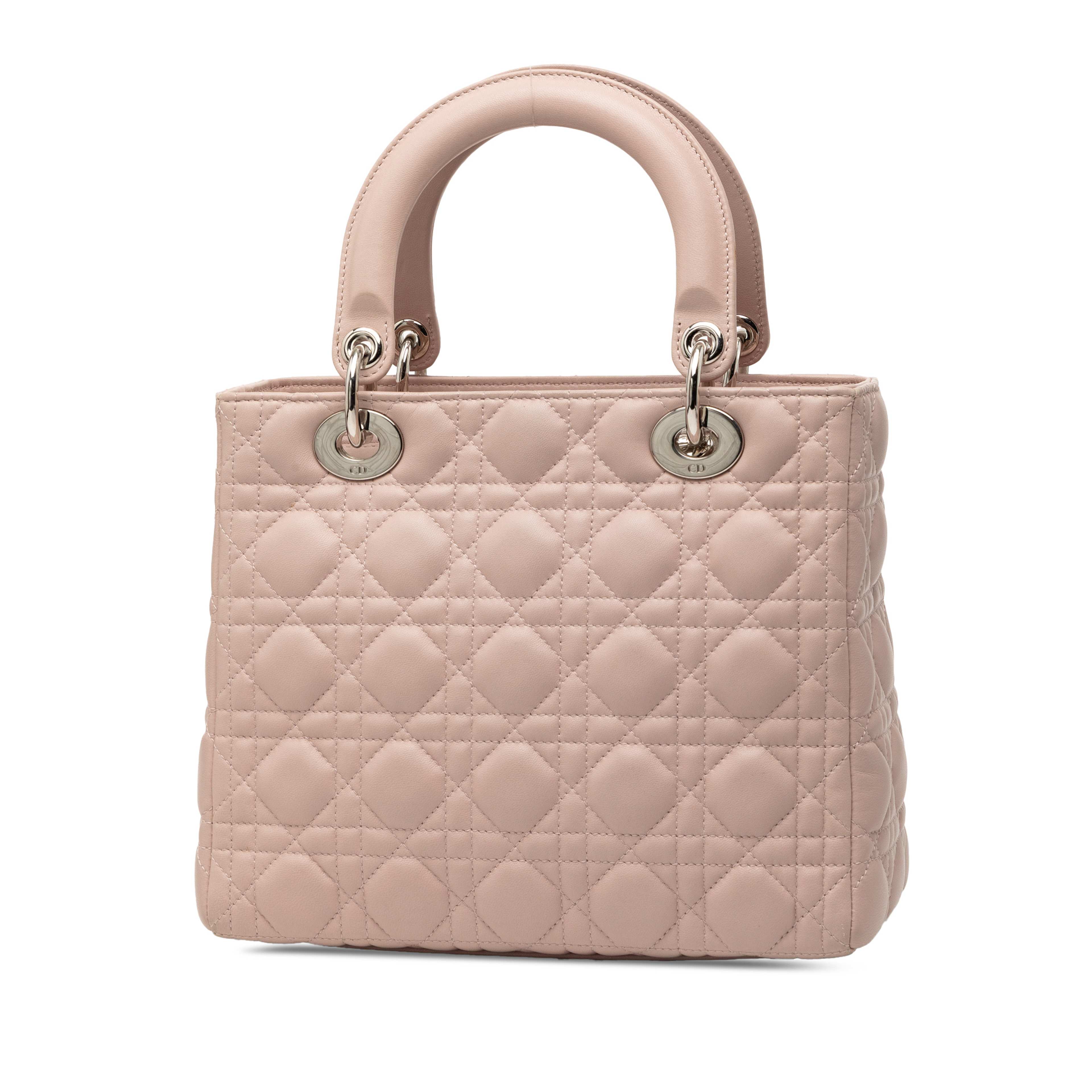 Dior Medium Lambskin Cannage Lady Dior, från Luxclusif, i färgen pink. Klicka för att öppna bilden i stort format