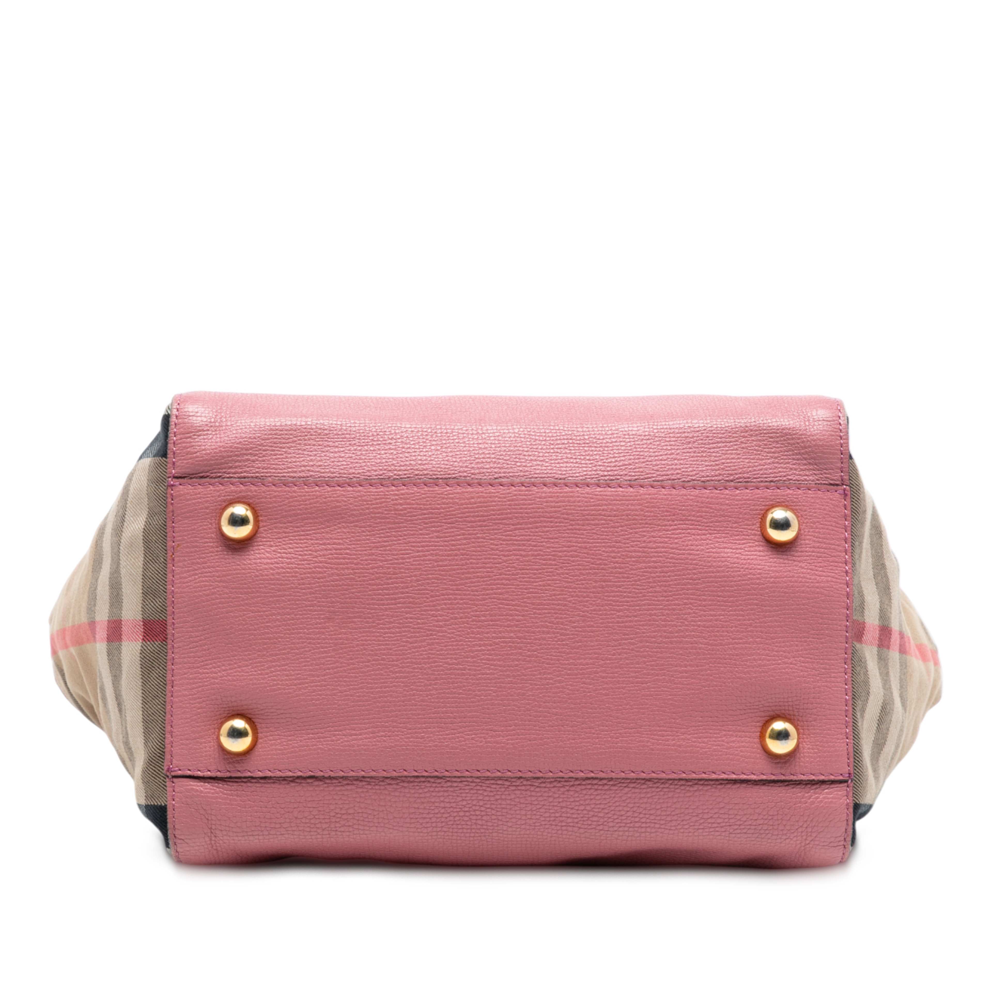 Burberry Small Leather And House Check Canvas Canterbury Tote, från Luxclusif, i färgen pink. Klicka för att öppna bilden i stort format