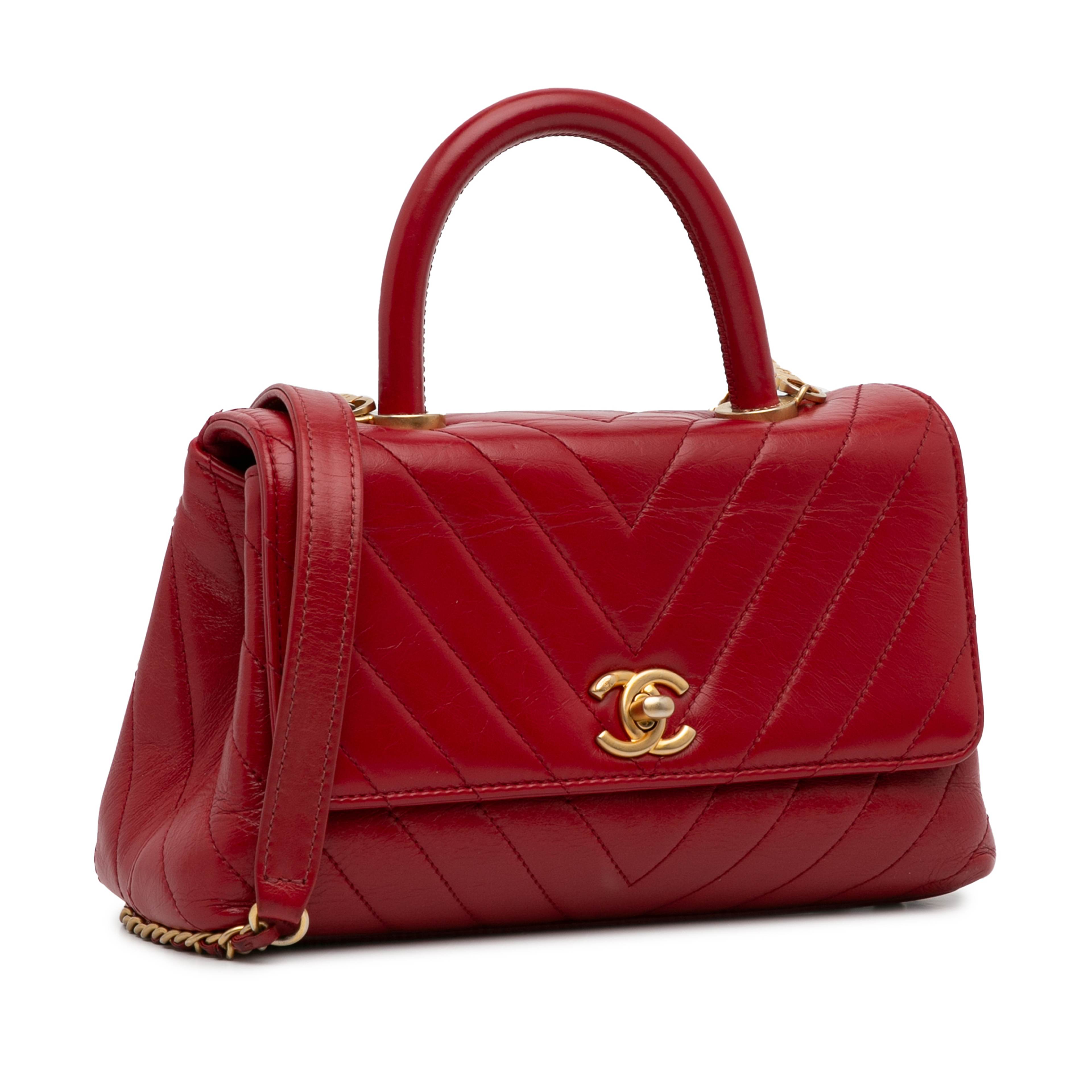 Chanel Small Lambskin Chevron Coco Top Handle Bag