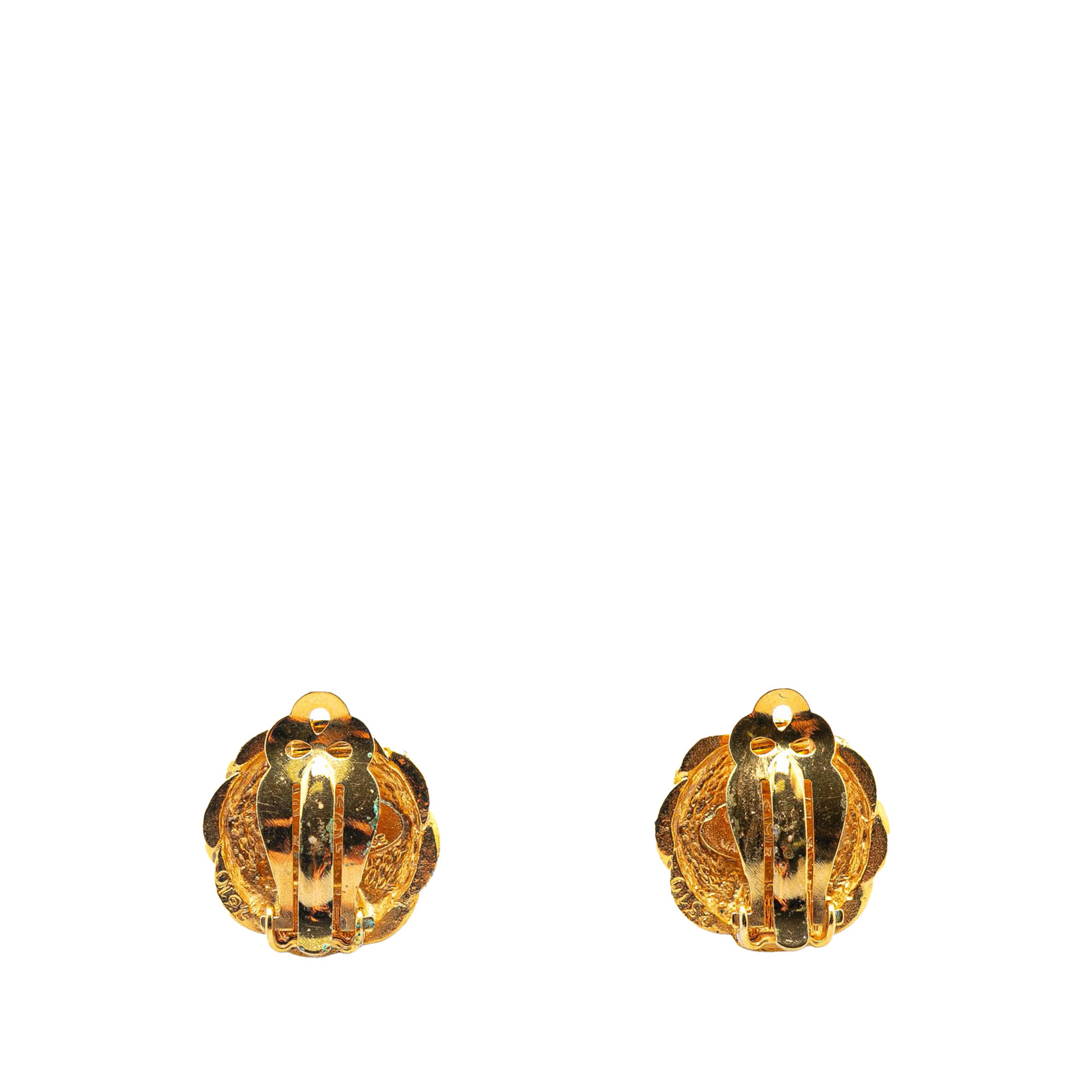Chanel Gold Plated Cc Round Clip On Earrings