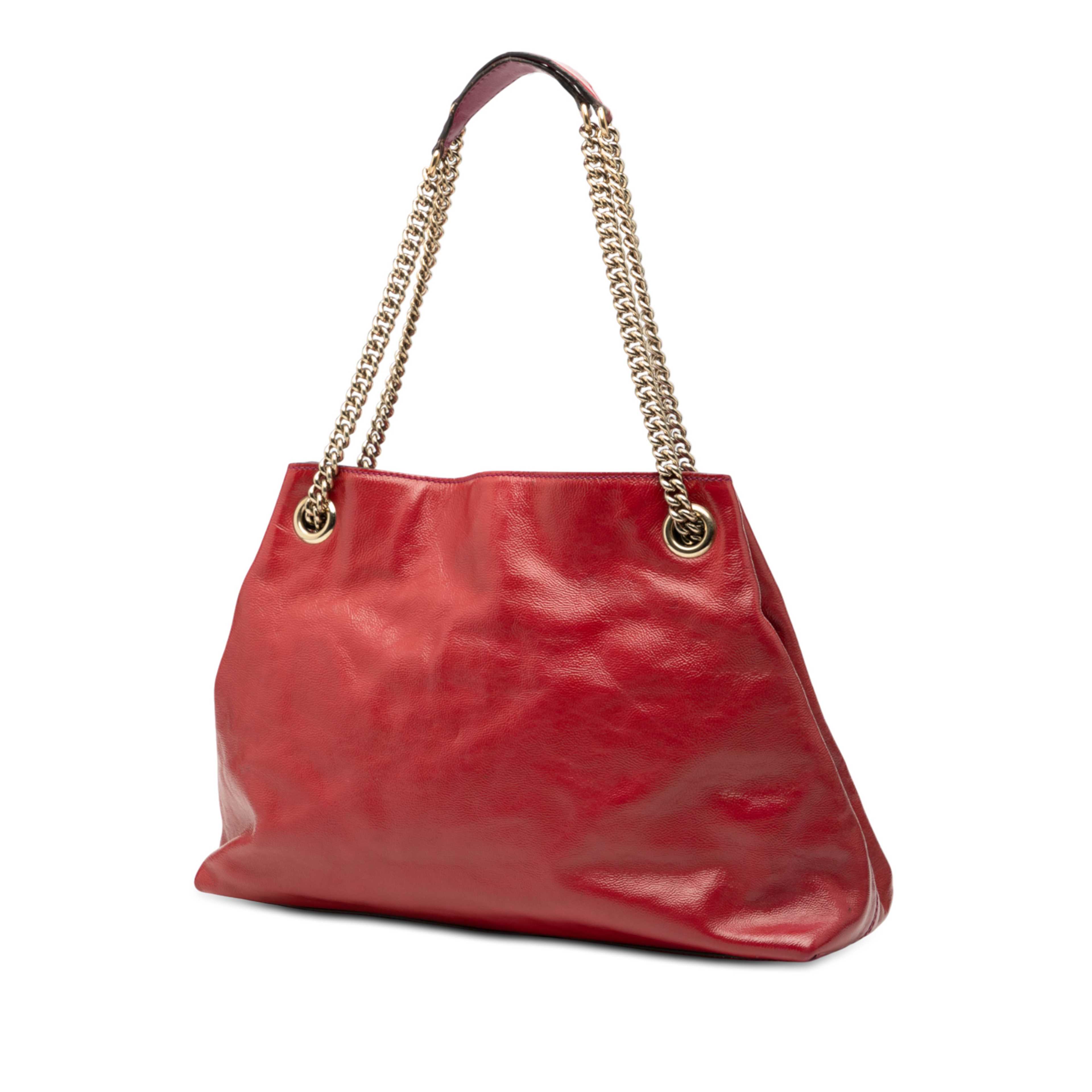 Gucci Medium Calfskin Soho Chain Tote, från Luxclusif, i färgen röd. Klicka för att öppna bilden i stort format