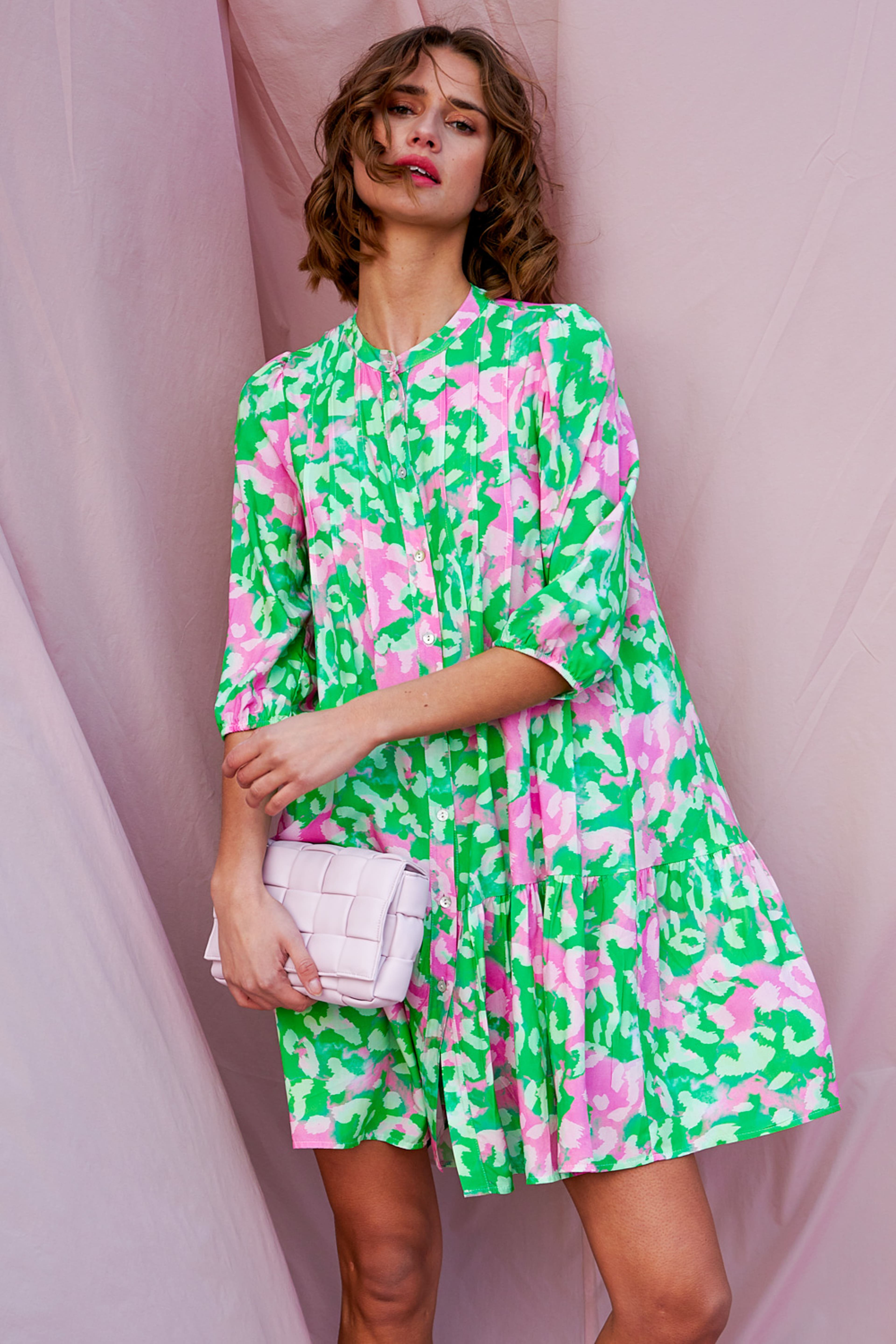 Imogene Sh. Dress - Green/pink