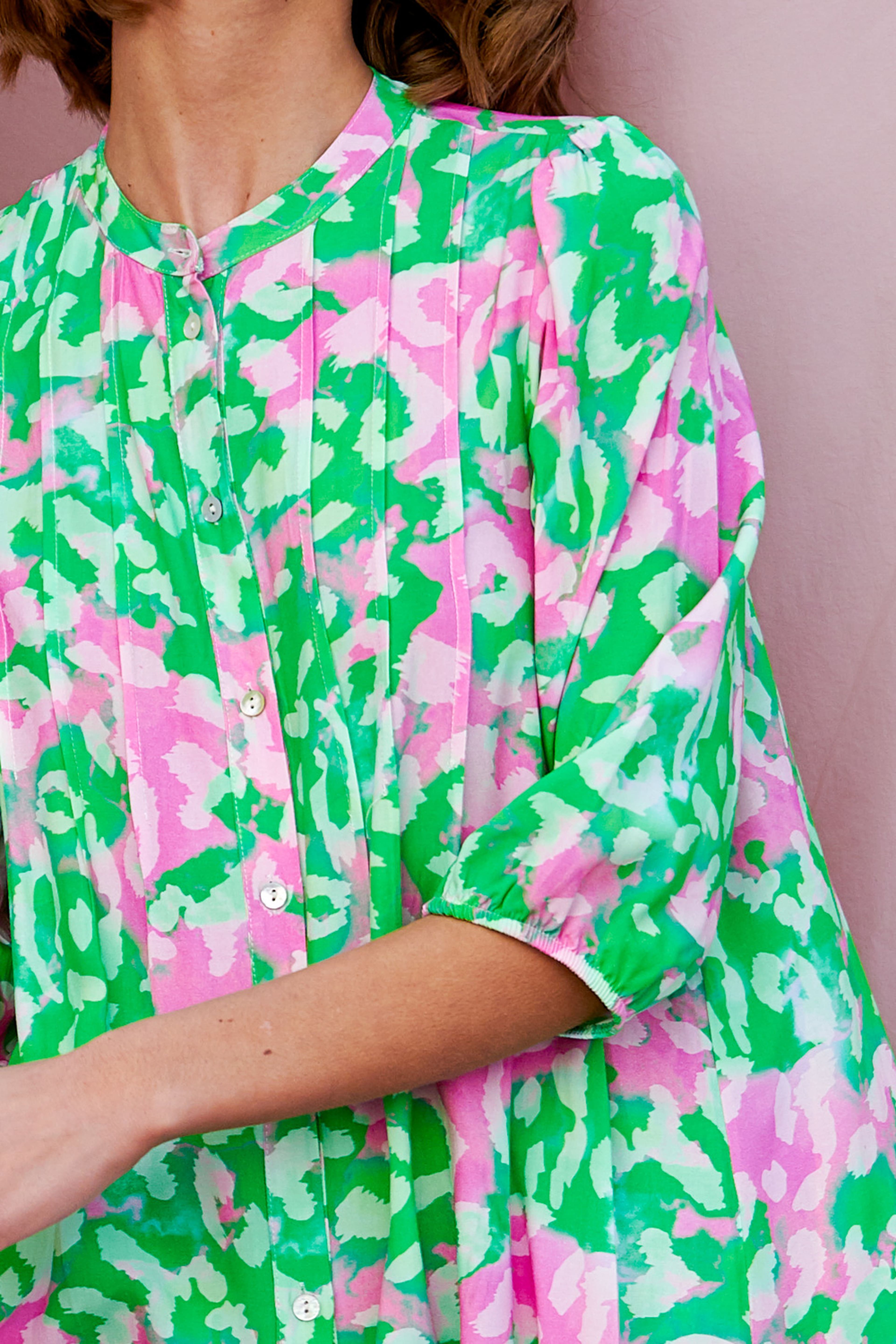 Imogene Sh. Dress - Green/pink