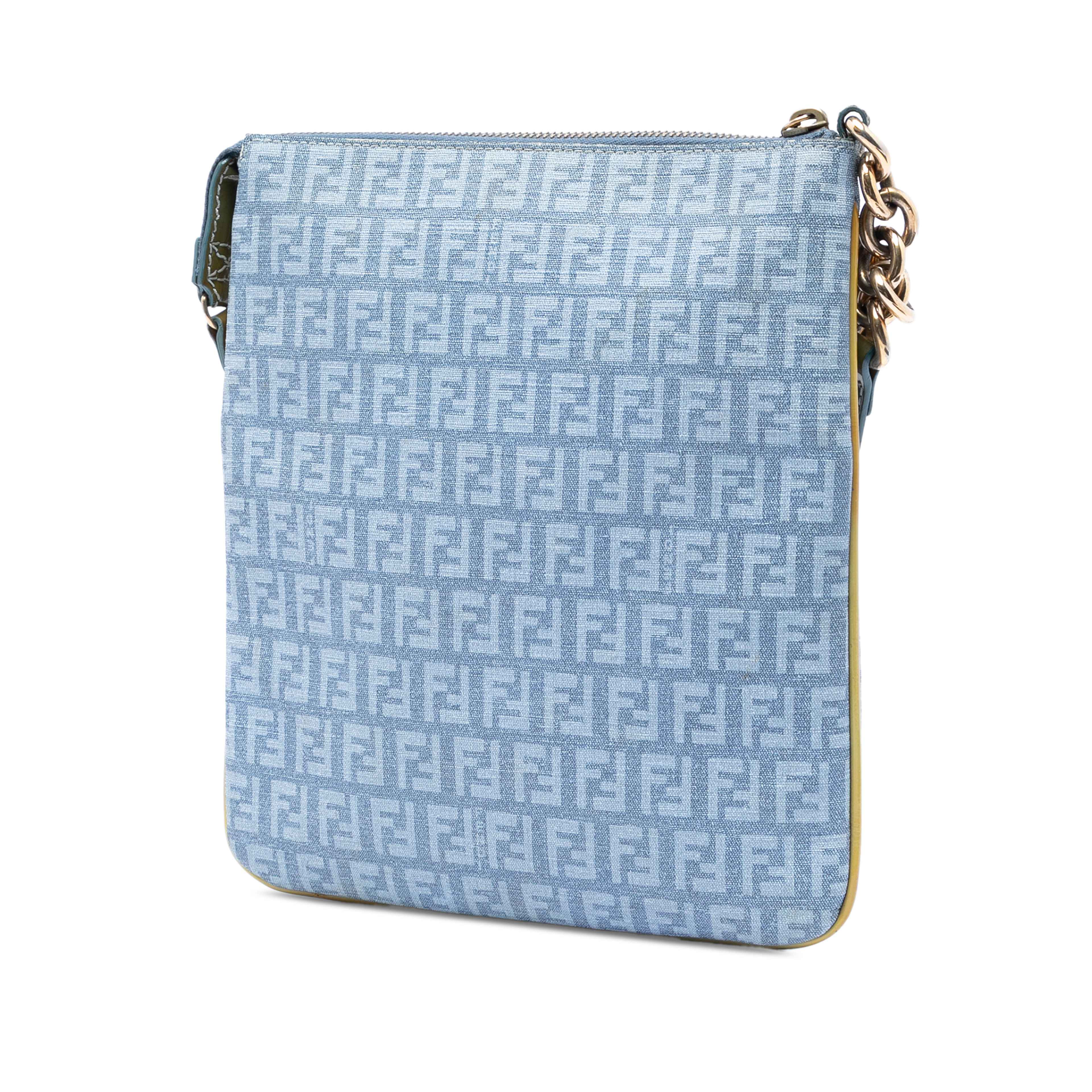 Fendi Zucchino Coated Canvas Forever Crossbody, från Luxclusif, i färgen light blue. Klicka för att öppna bilden i stort format