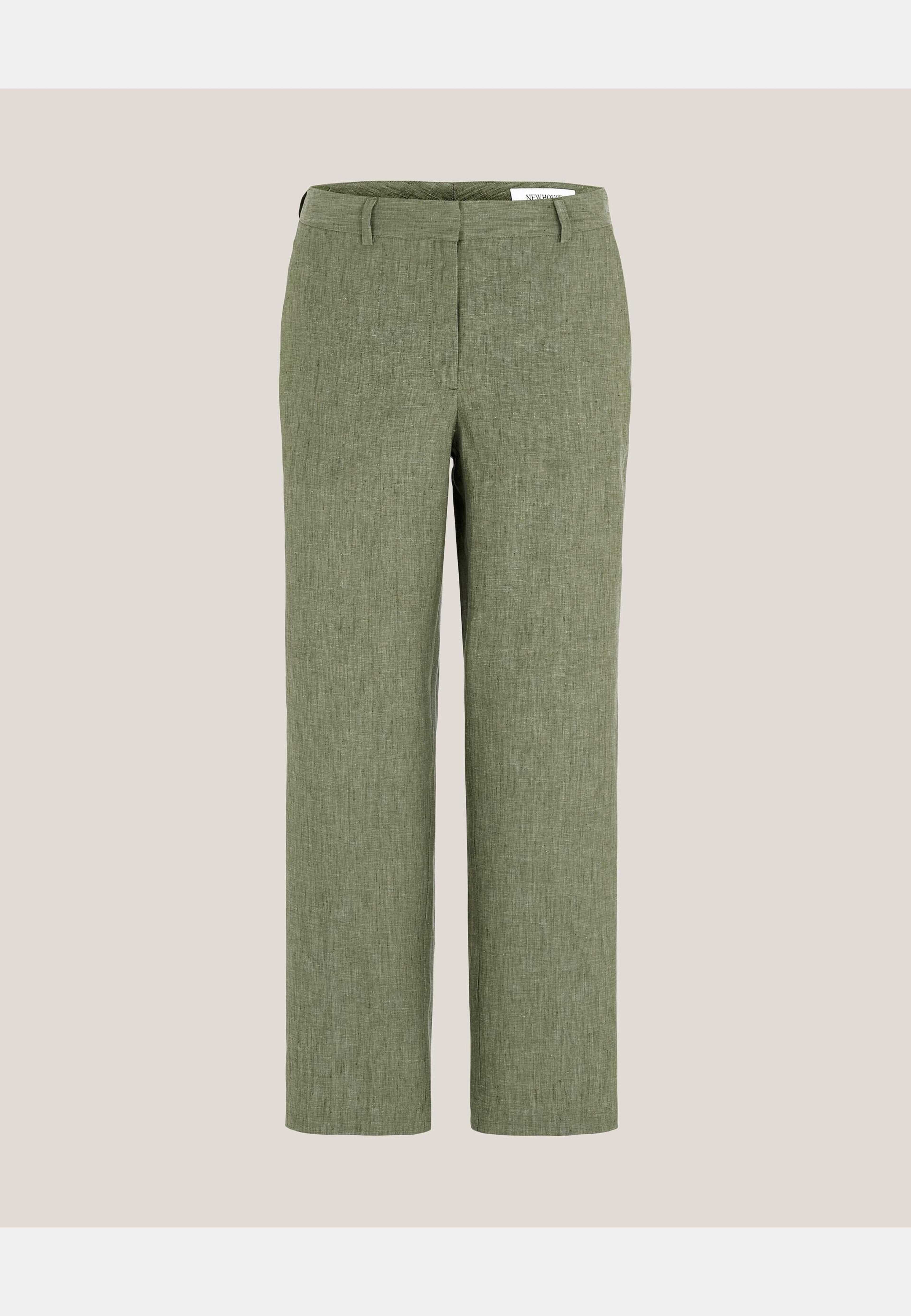 Amanda Slim Linen Trousers, från Newhouse, i färgen grön. Klicka för att öppna bilden i stort format