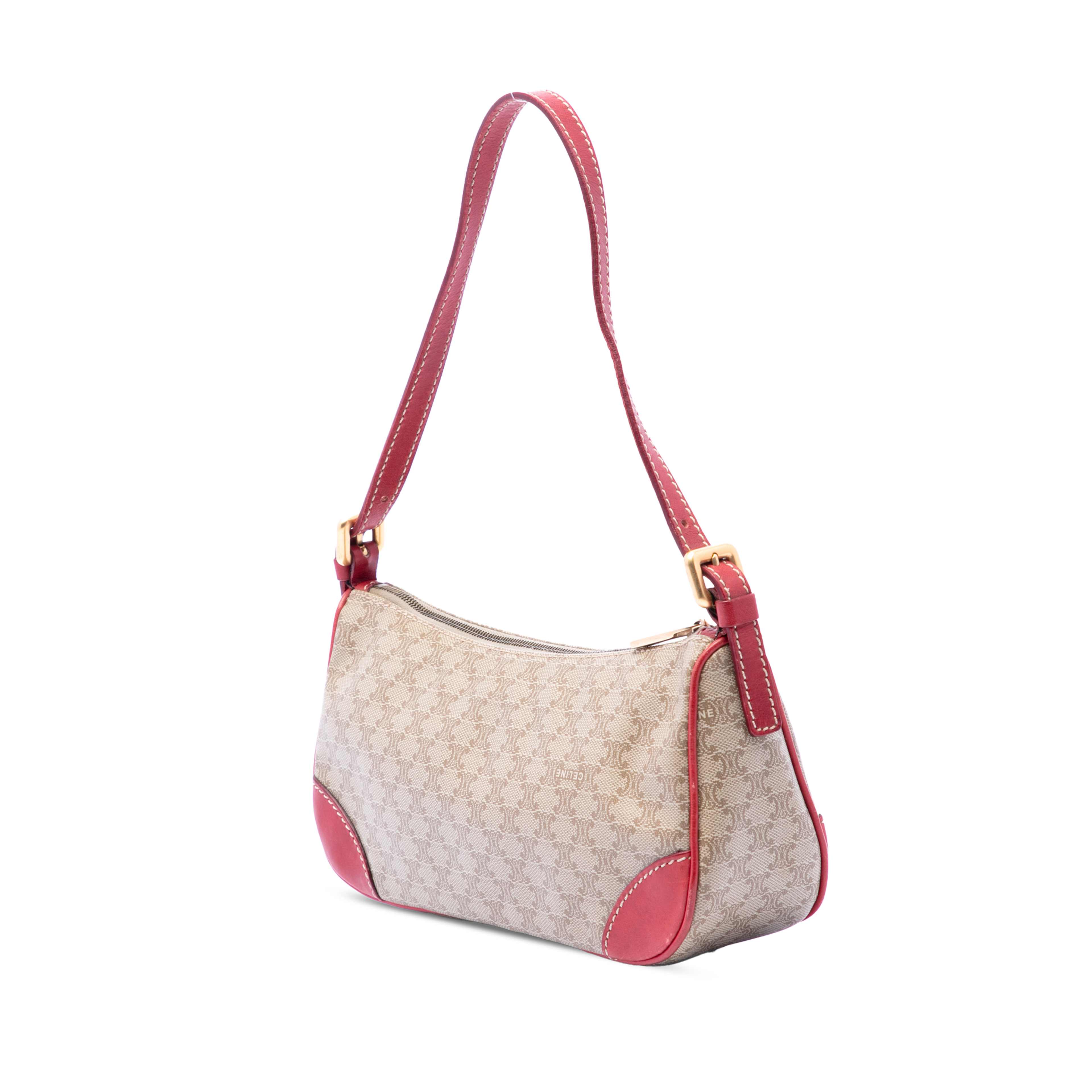 Celine Macadam Coated Canvas Shoulder Bag, från Luxclusif, i färgen röd. Klicka för att öppna bilden i stort format