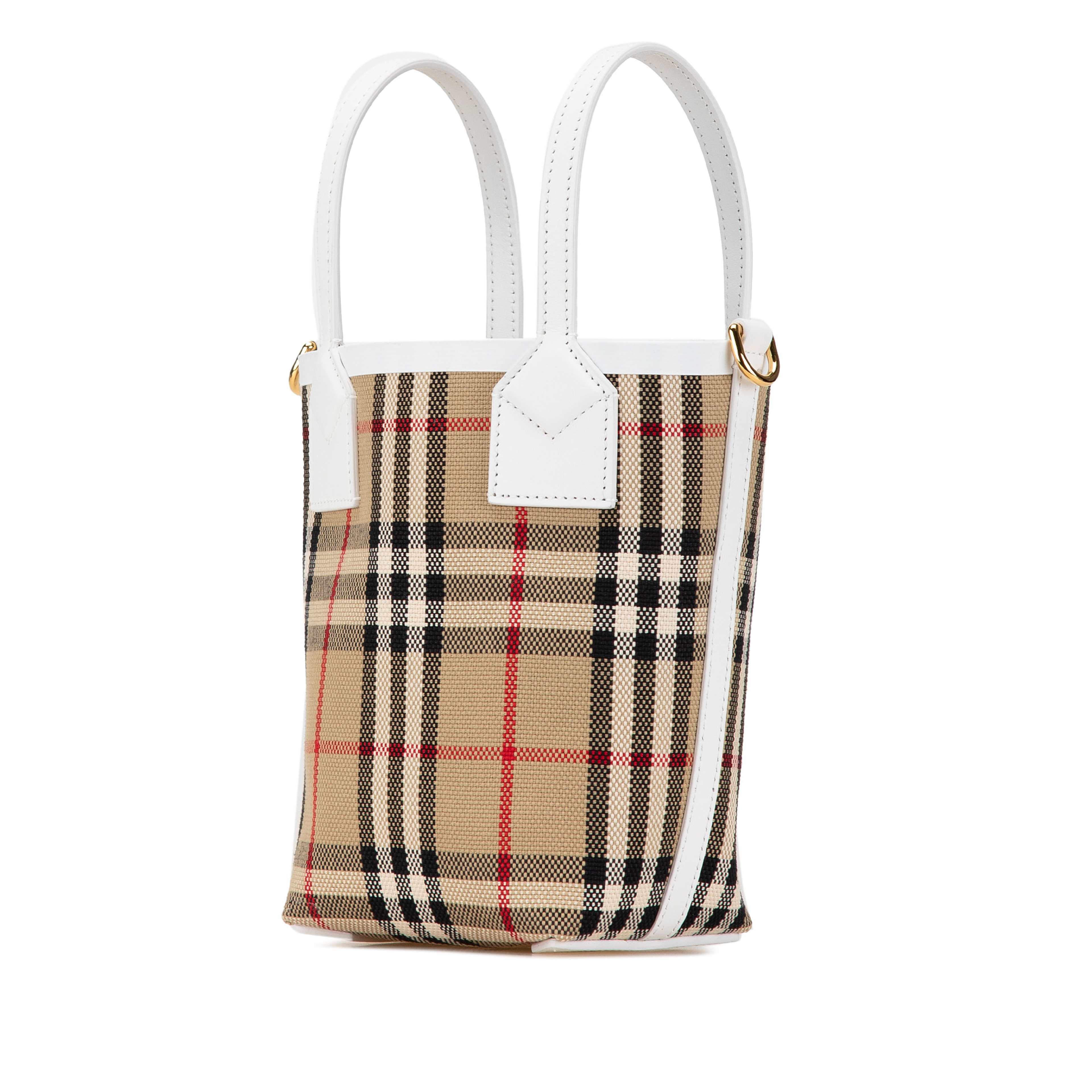 Burberry Mini House Check Canvas London Tote, från Luxclusif, i färgen vit. Klicka för att öppna bilden i stort format