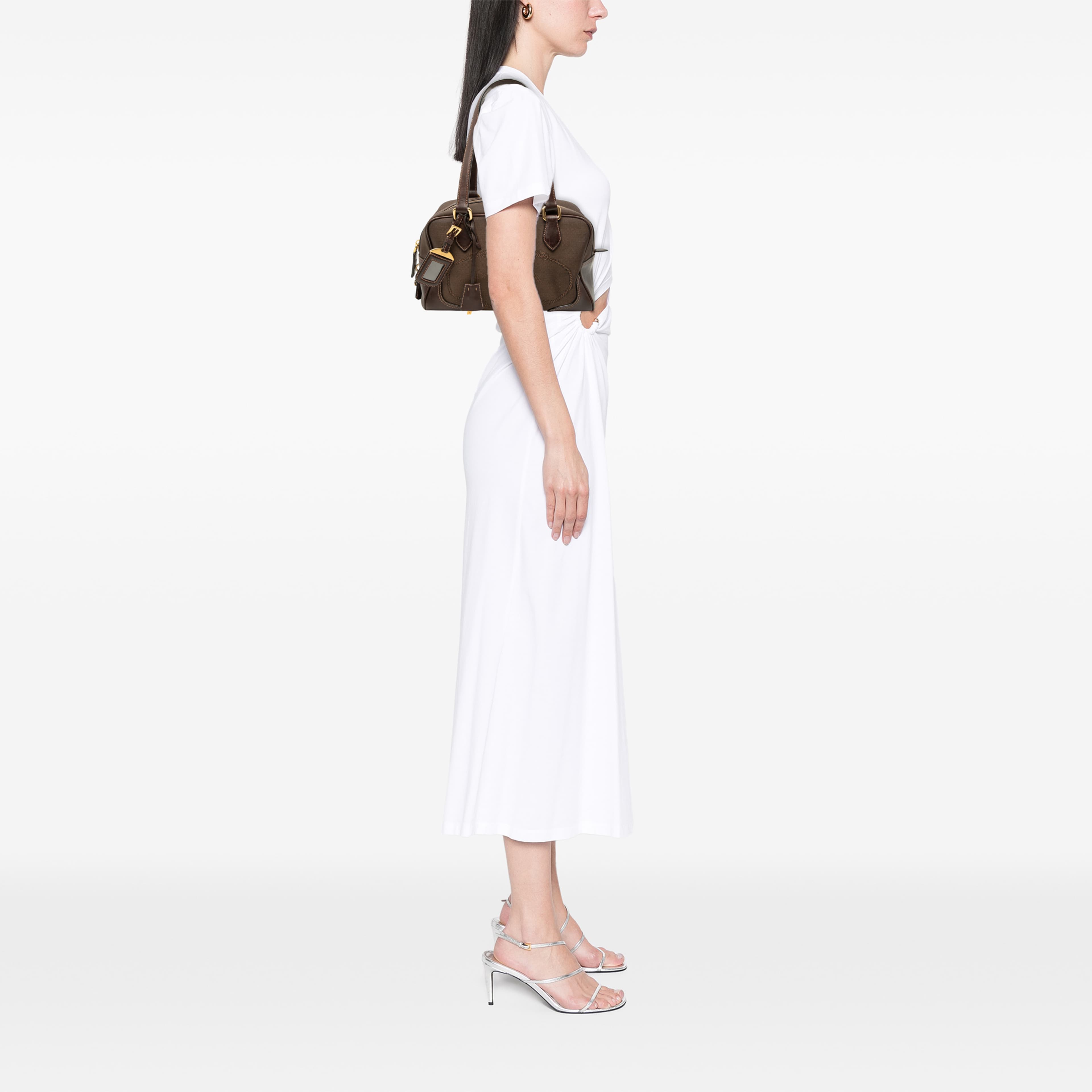 Prada Canvas Canapa Logo Satchel, från Luxclusif, i färgen brun. Klicka för att öppna bilden i stort format