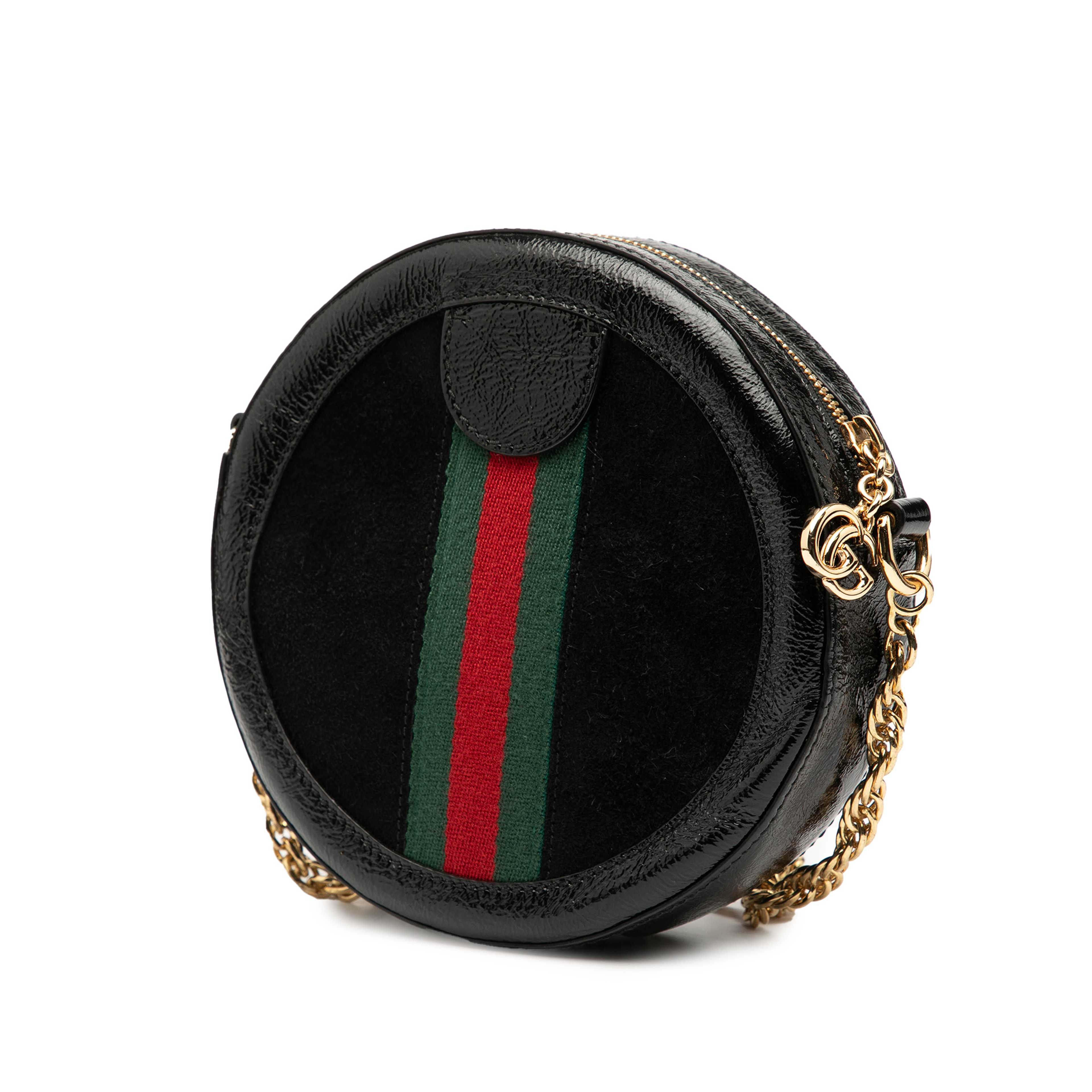 Gucci Mini Suede Ophidia Round Crossbody, från Luxclusif, i färgen black. Klicka för att öppna bilden i stort format