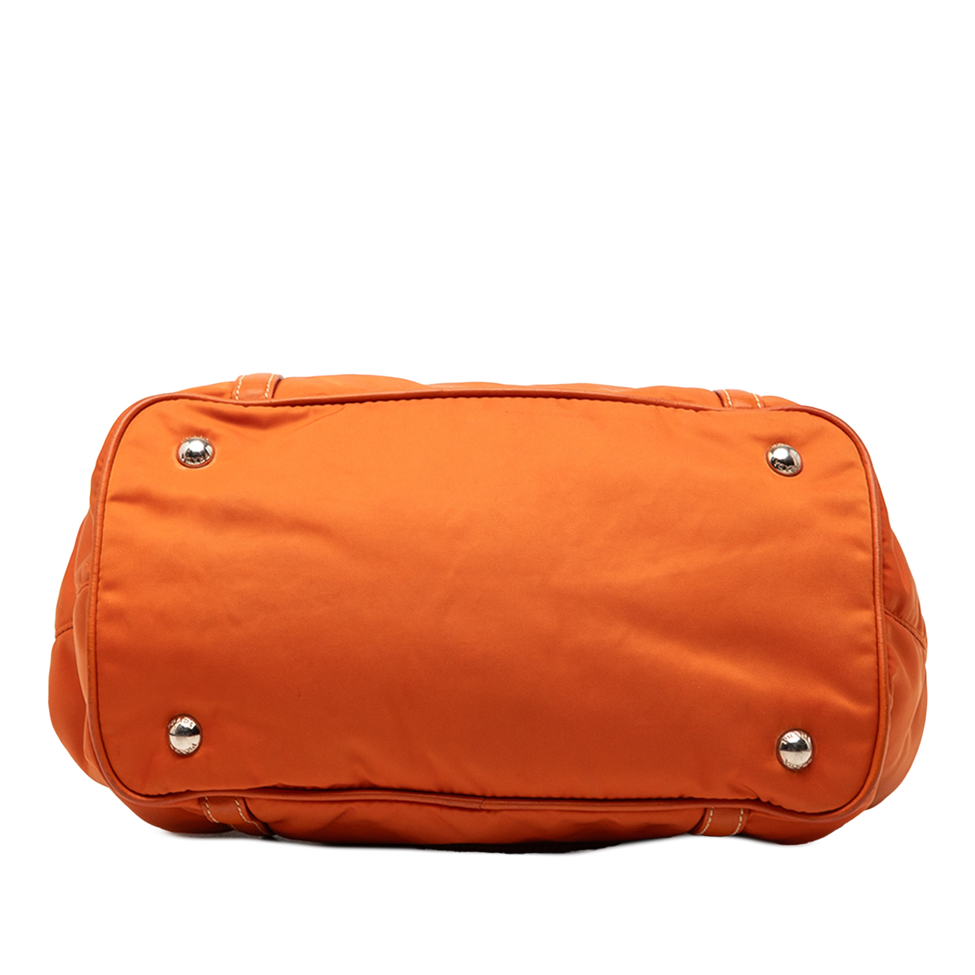 Prada Soft Calf Trimmed Tessuto Satchel, från Luxclusif, i färgen orange. Klicka för att öppna bilden i stort format