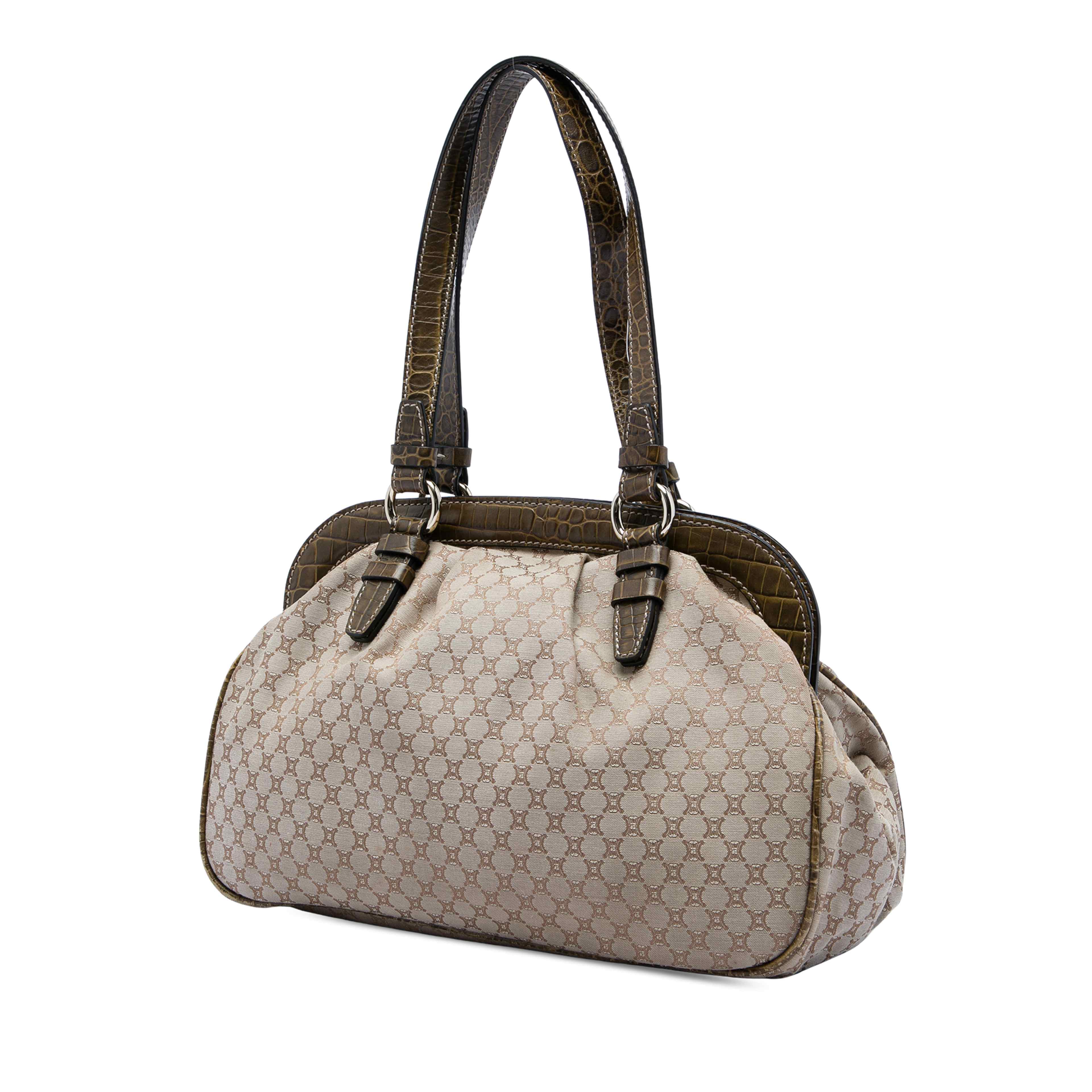 Celine Macadam Canvas Tassel Frame Satchel, från Luxclusif, i färgen beige. Klicka för att öppna bilden i stort format